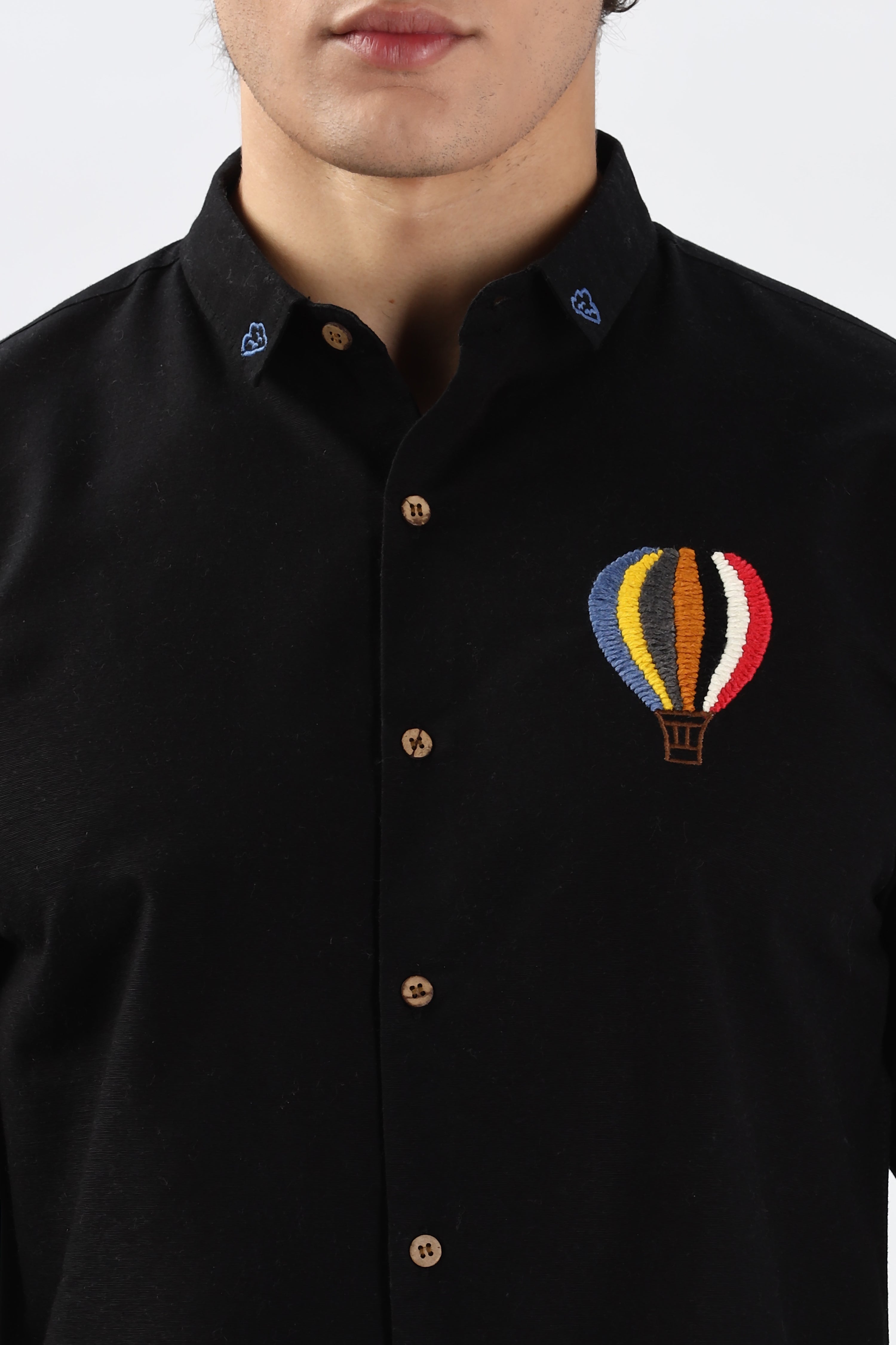 Cappadocia Black Hot Air Balloon Embroidery Shirt