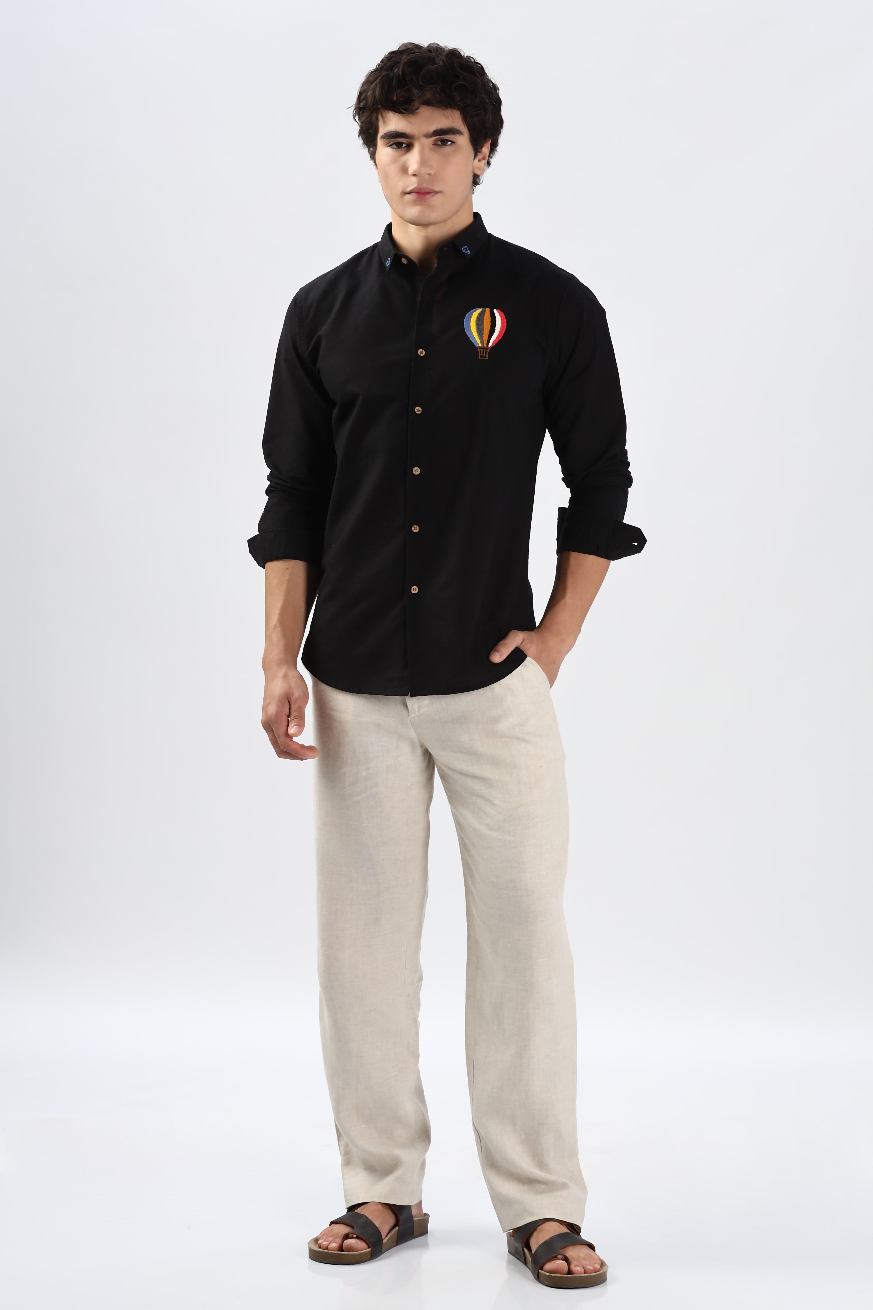 Cappadocia Black Hot Air Balloon Embroidery Shirt