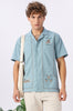 Heritage Coast Cotton Box Fit Sky Blue Embroidered Shirt