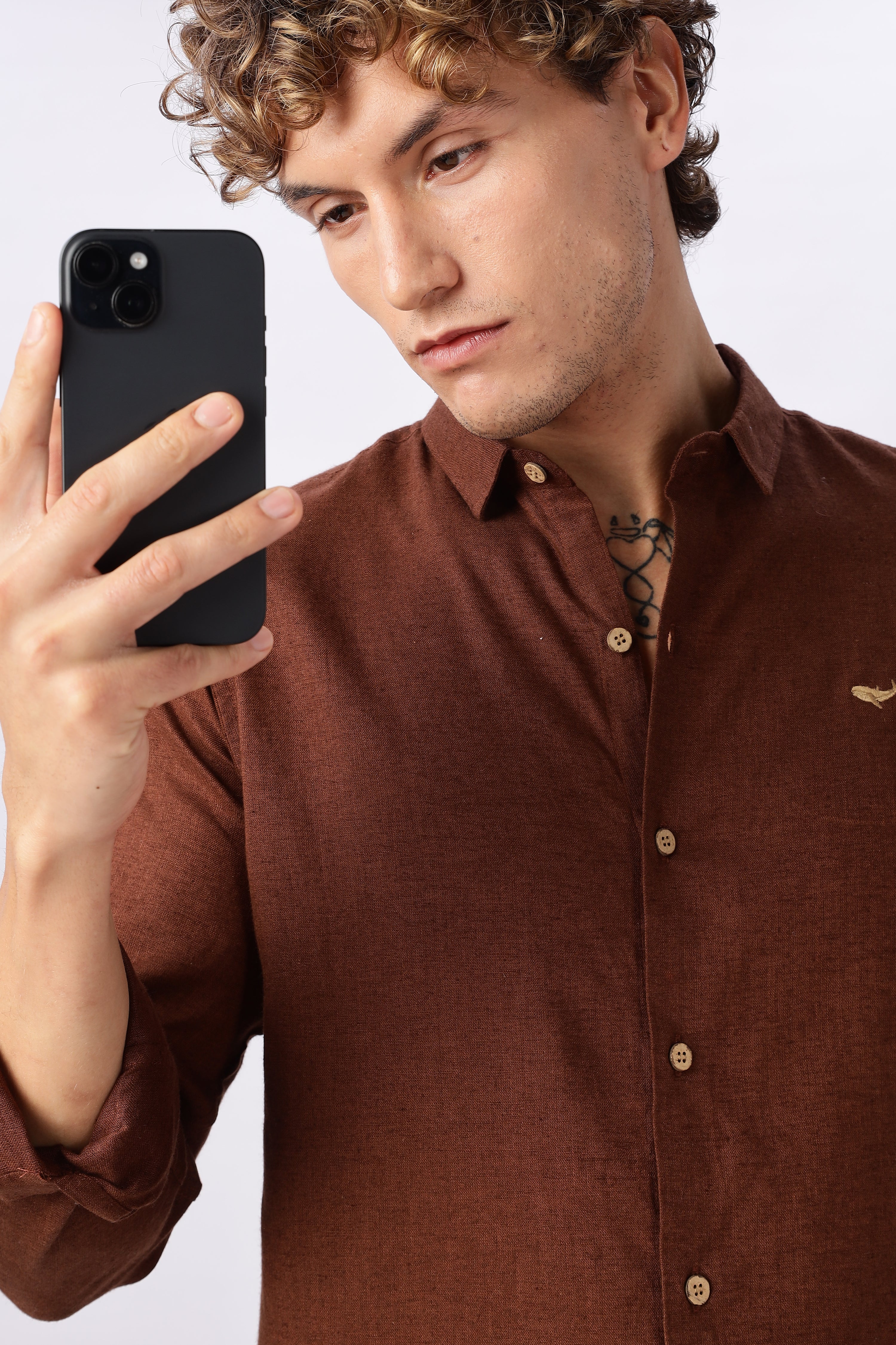 Brown 100% Linen 60s Lea Shirt