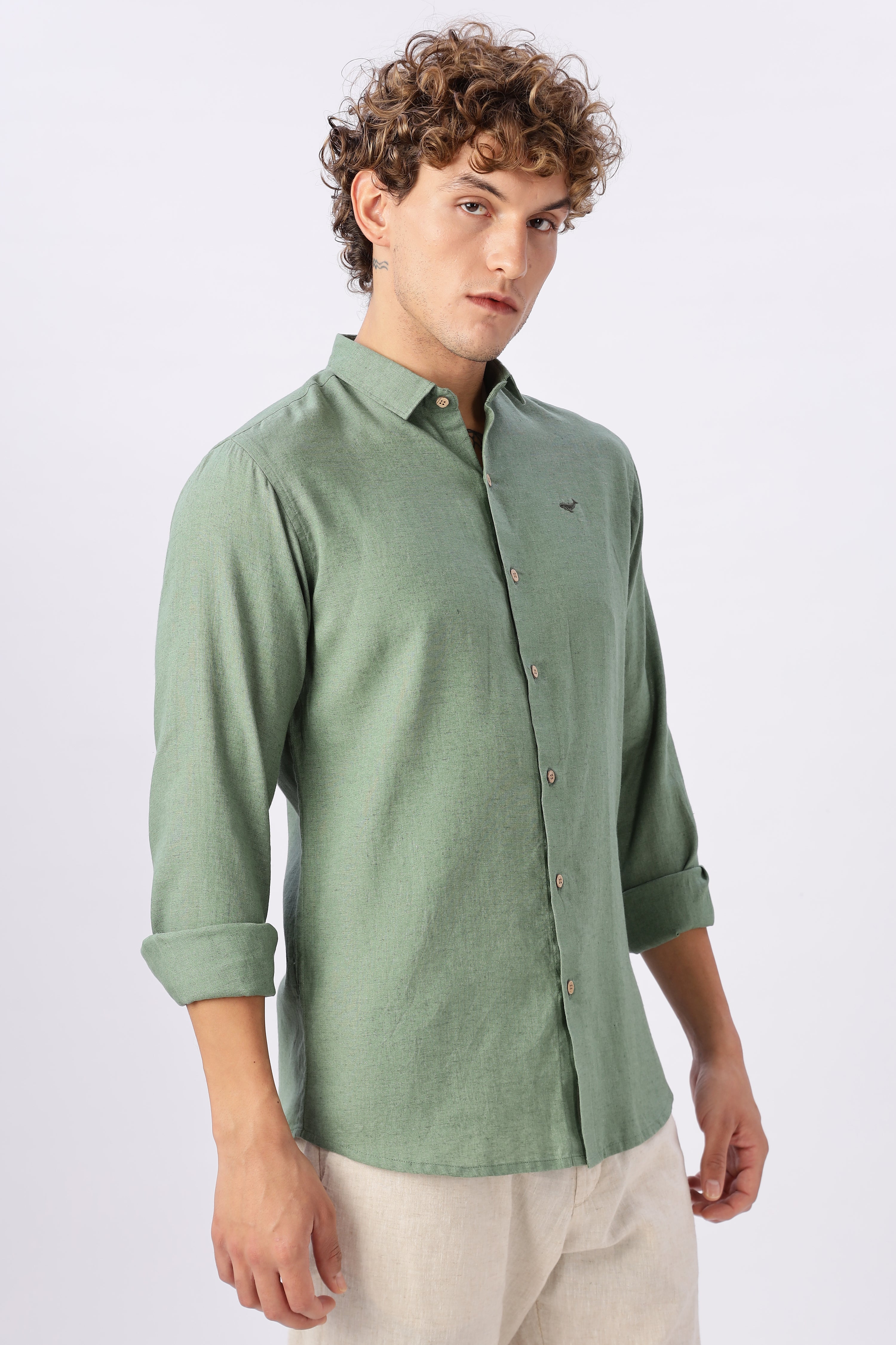 Green 100% Linen 44 Lea Shirt