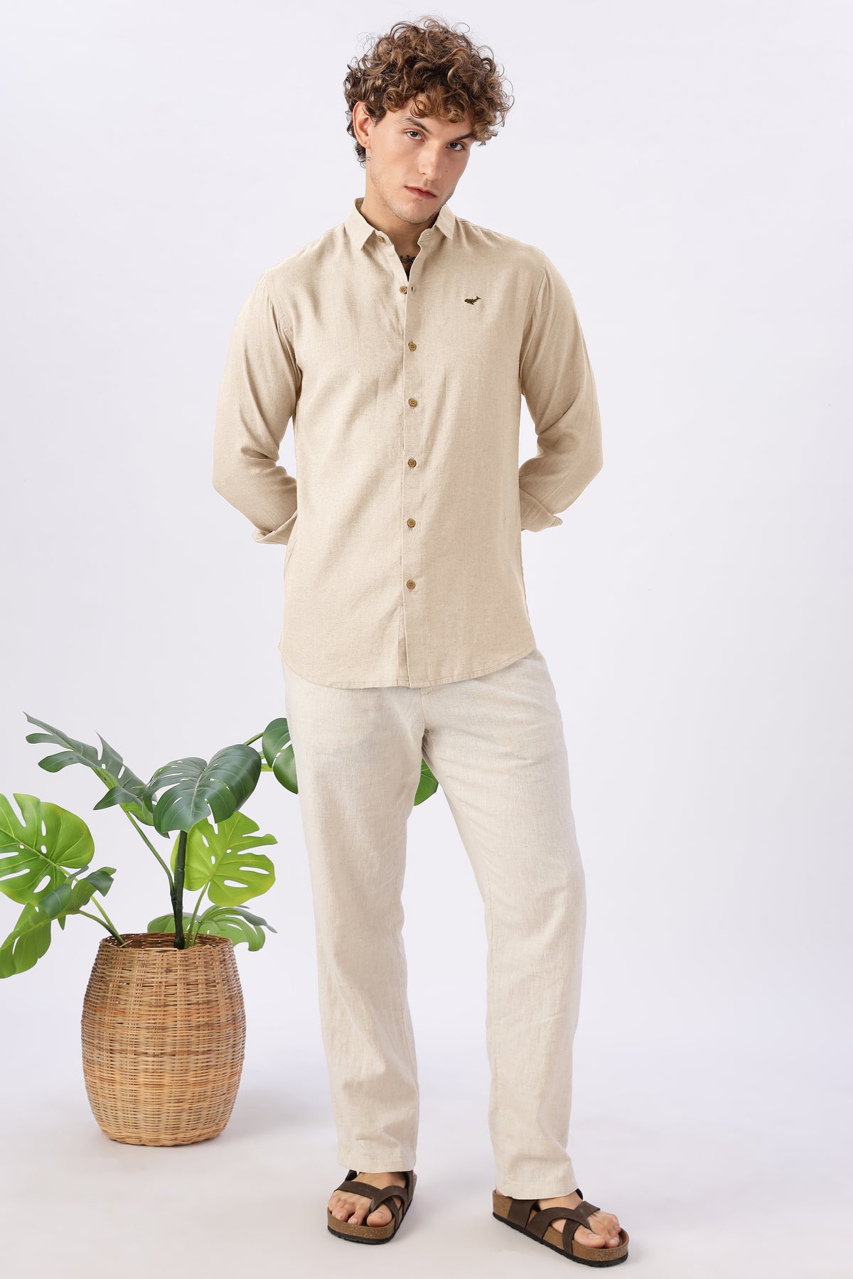 Sand Beige 100% Linen 44 Lea Shirt