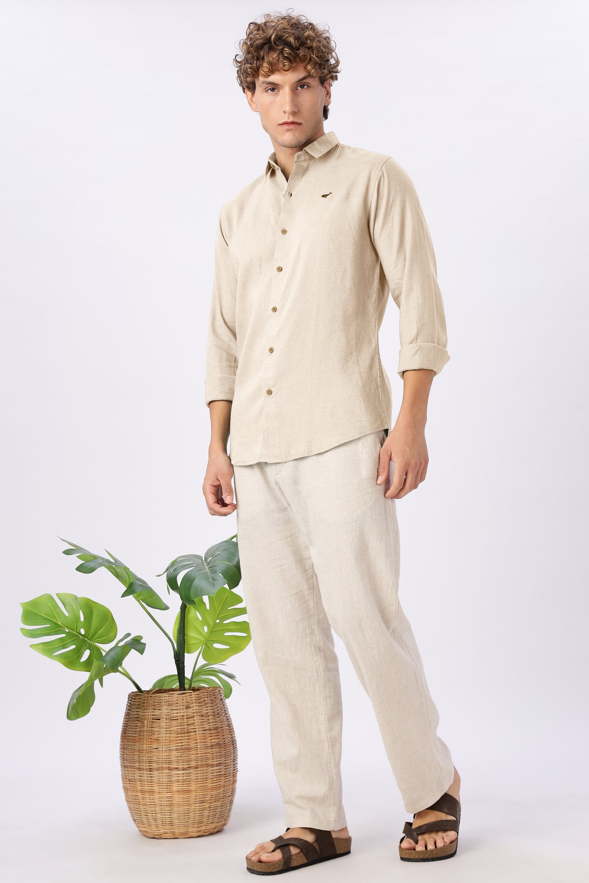 Sand Beige 100% Linen 44 Lea Shirt