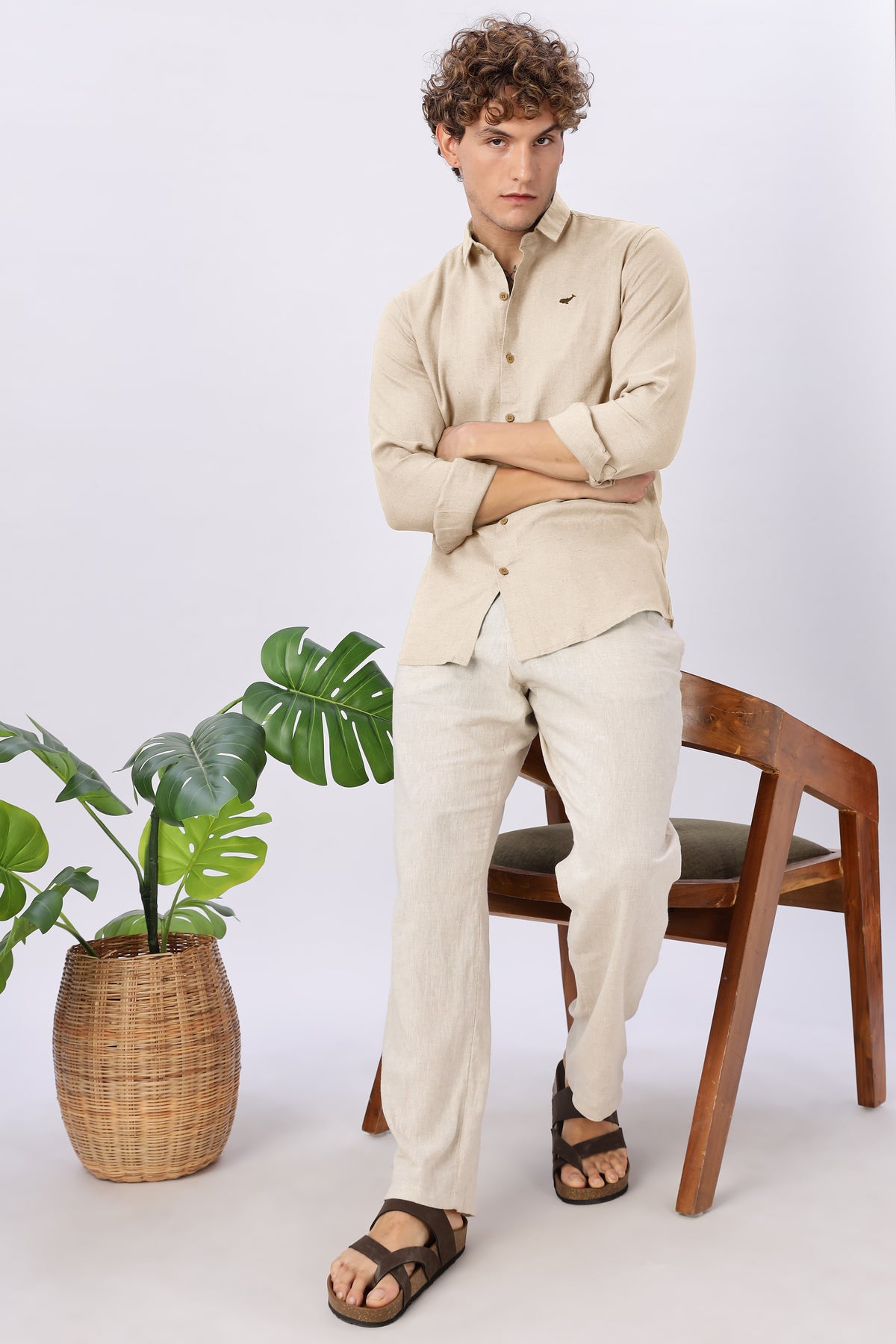 Sand Beige 100% Linen 44 Lea Shirt