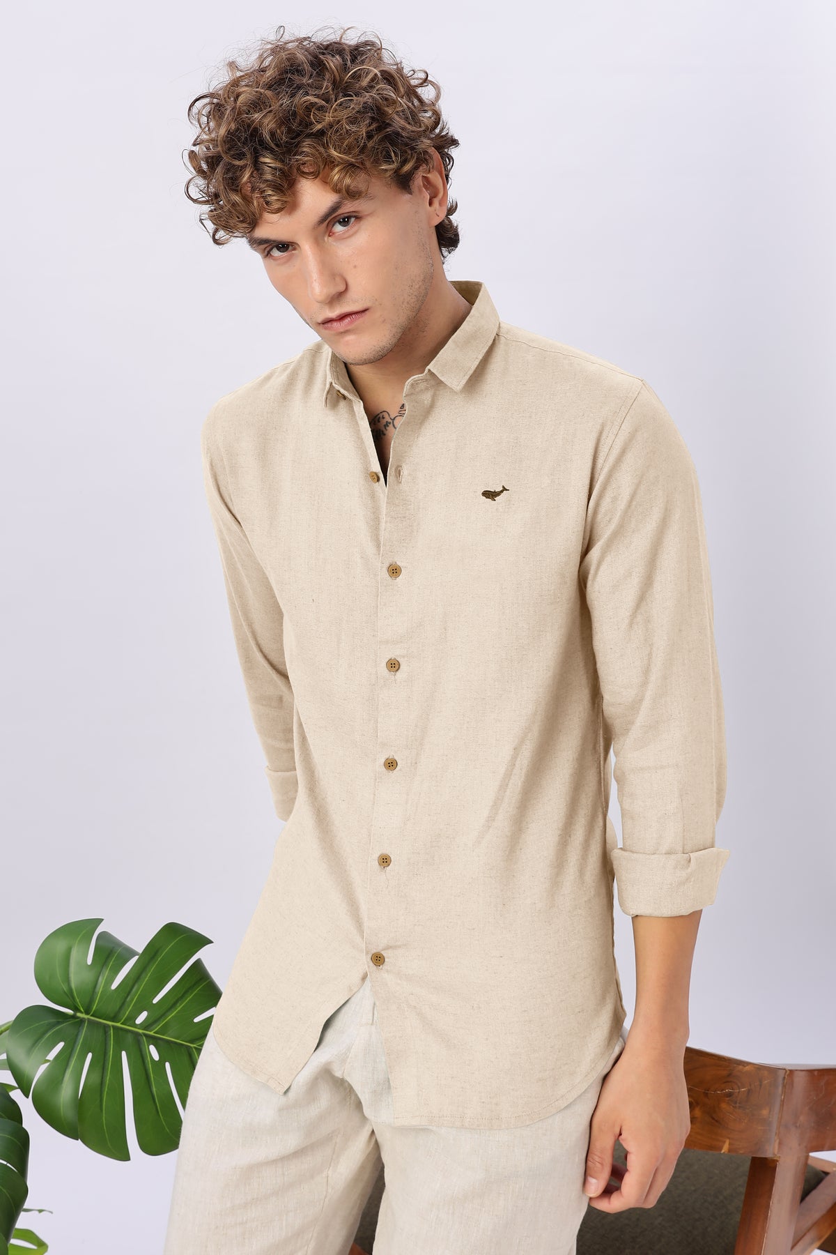Sand Beige 100% Linen 44 Lea Shirt