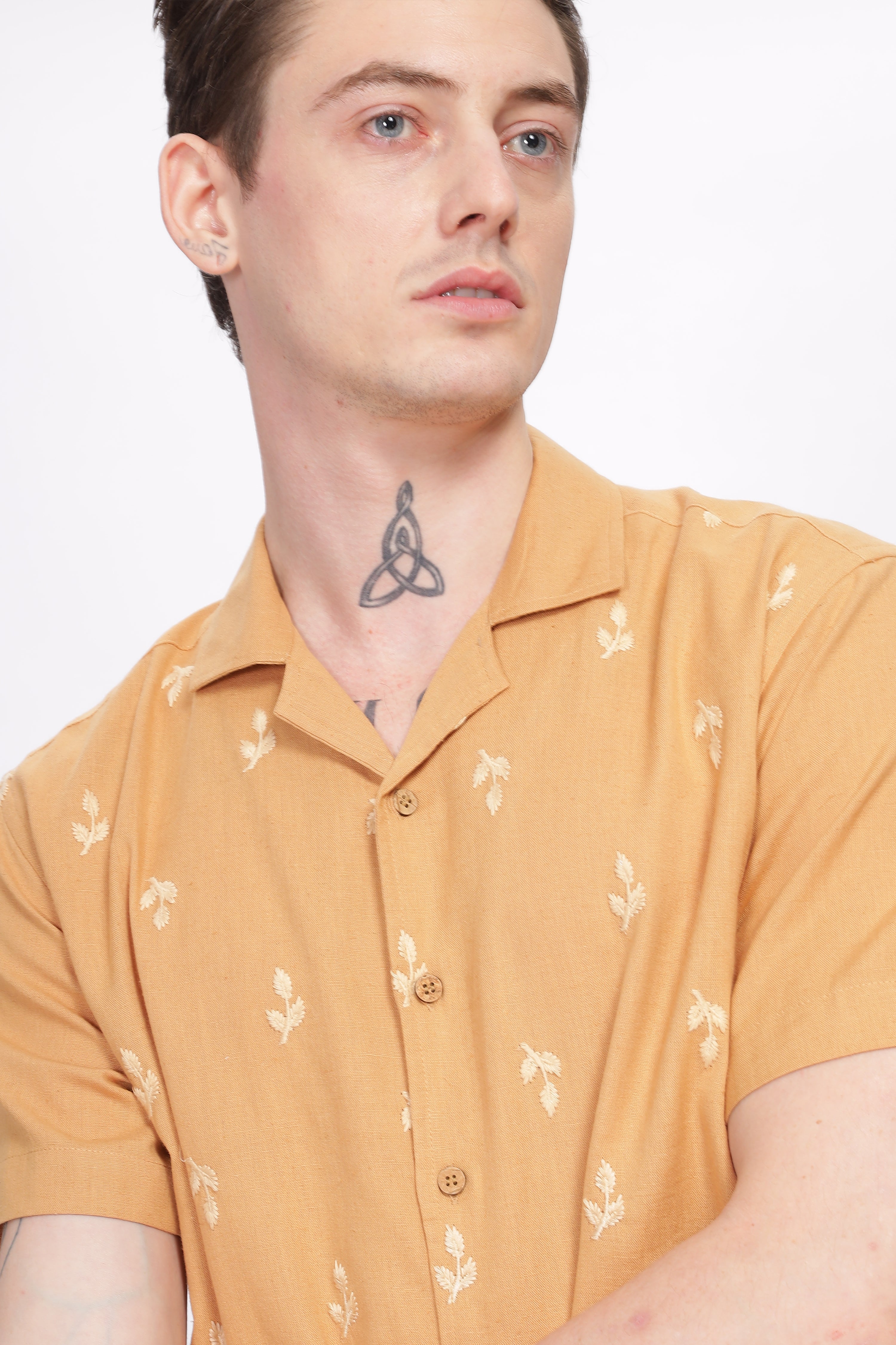 Mexico Orange All-Over Embroidery Camp Collar Shirt