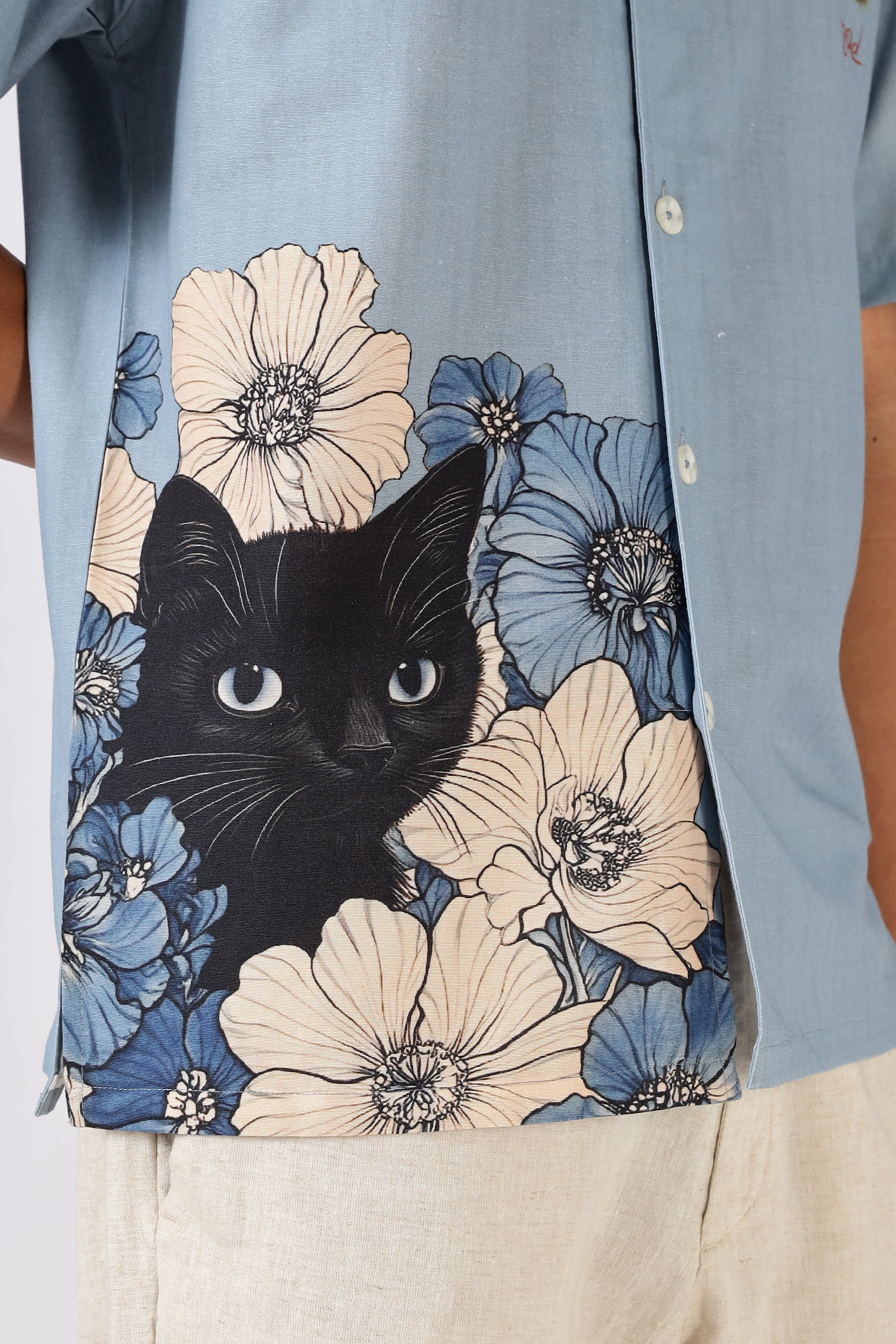 Midnight Cat Cocktail Printed Cuban Collar Shirt