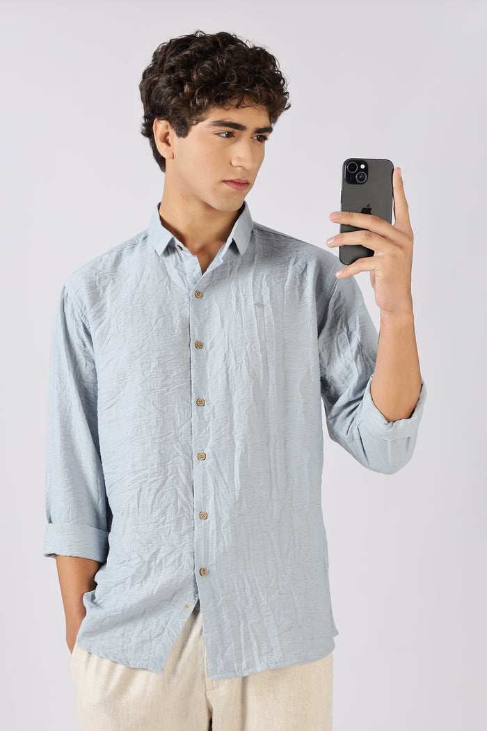 Wrinkle Free Nylon-Viscose Regular Fit Sky Blue Shirt