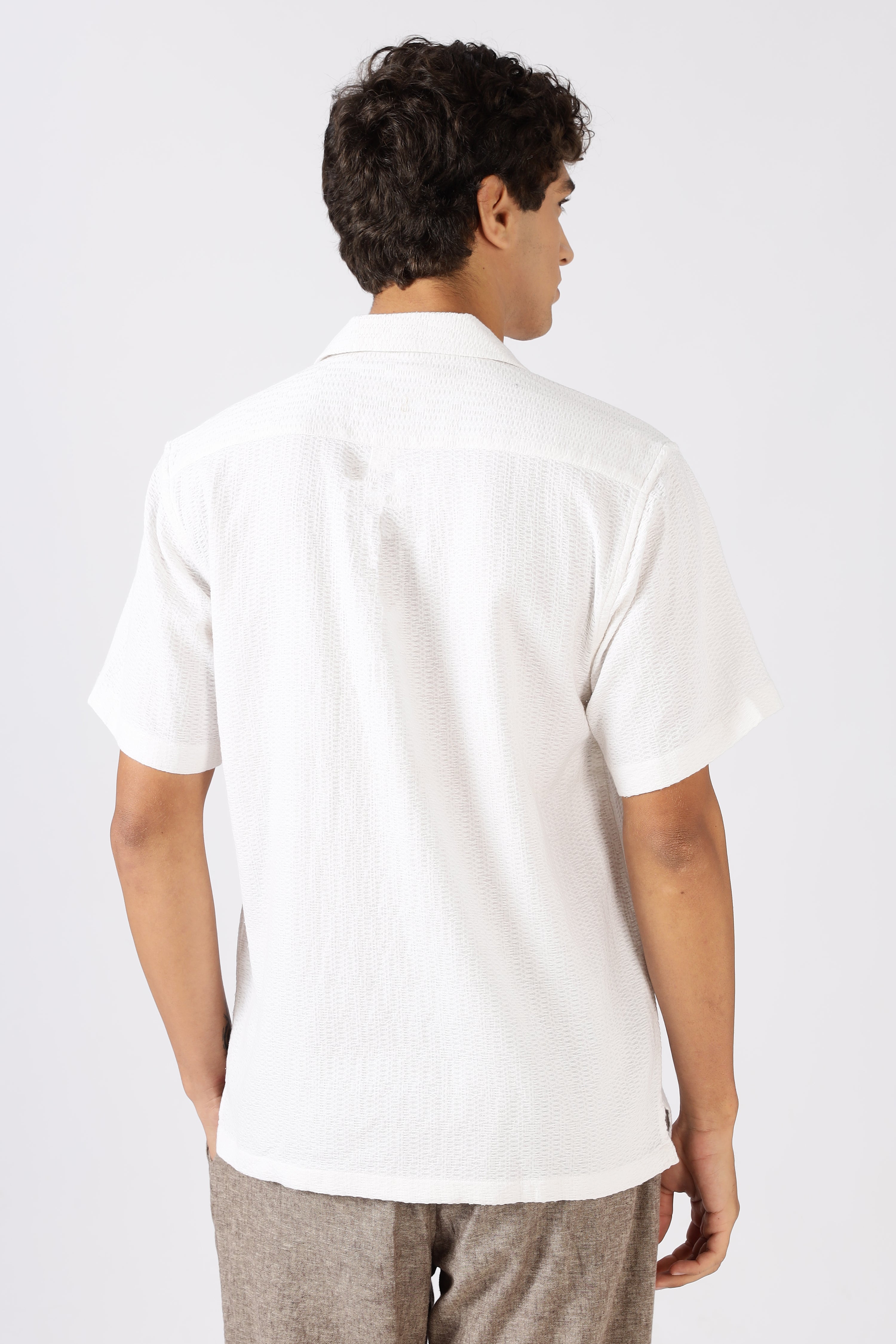 Sunset Shore Cotton Box Fit White Embroidered Shirt