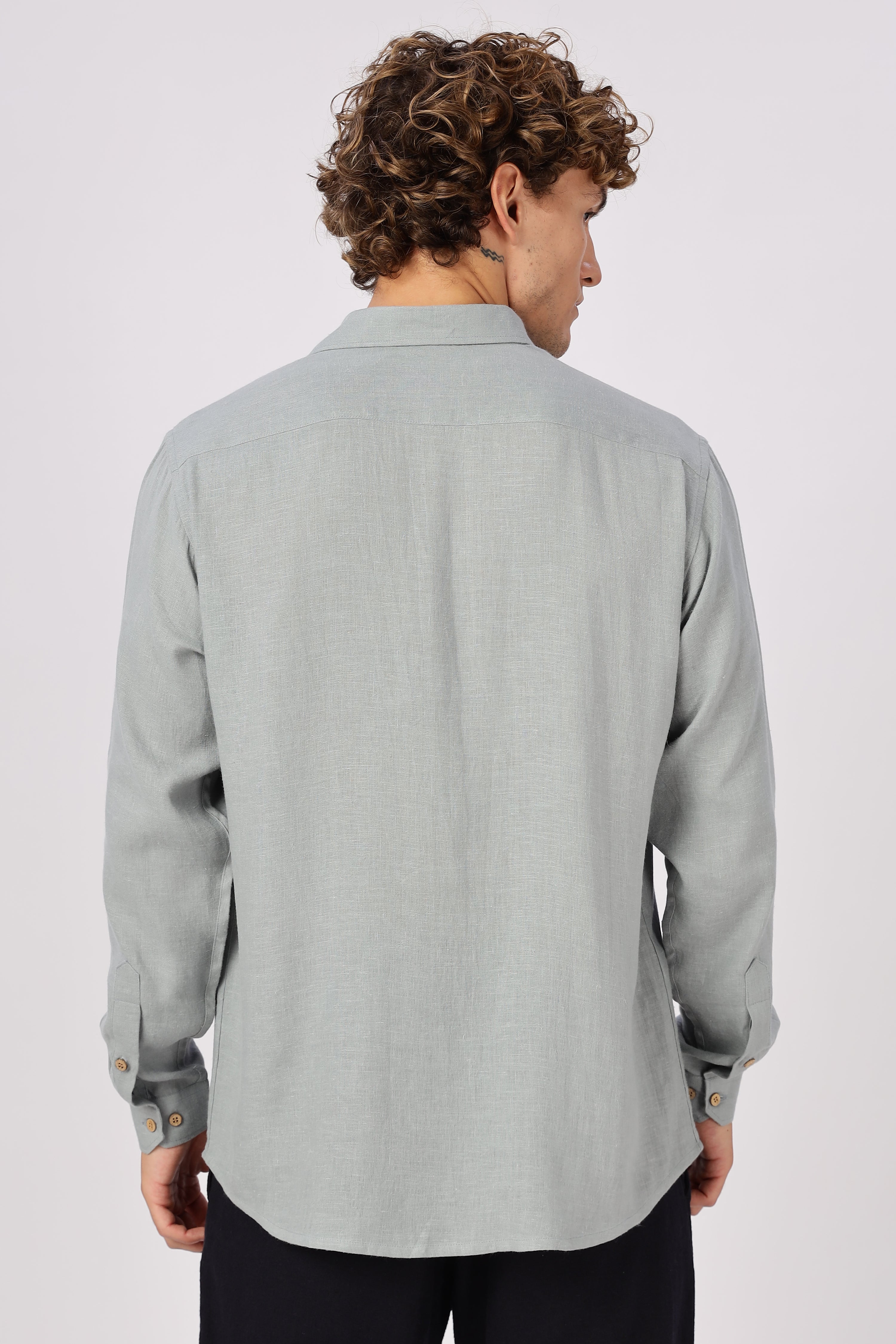 Grey 100% Linen 44 Lea Shirt