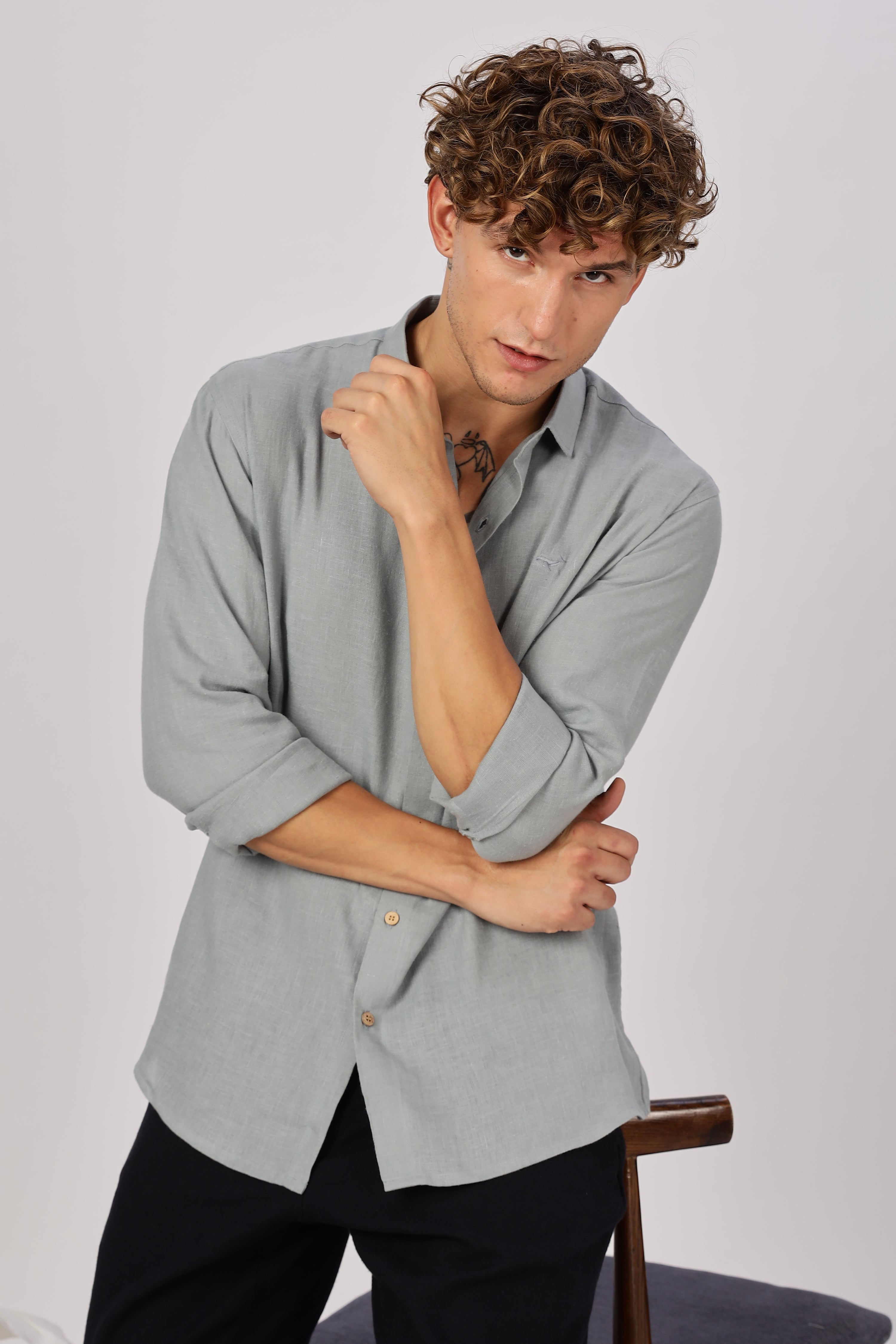Grey 100% Linen 60s Lea Shirt