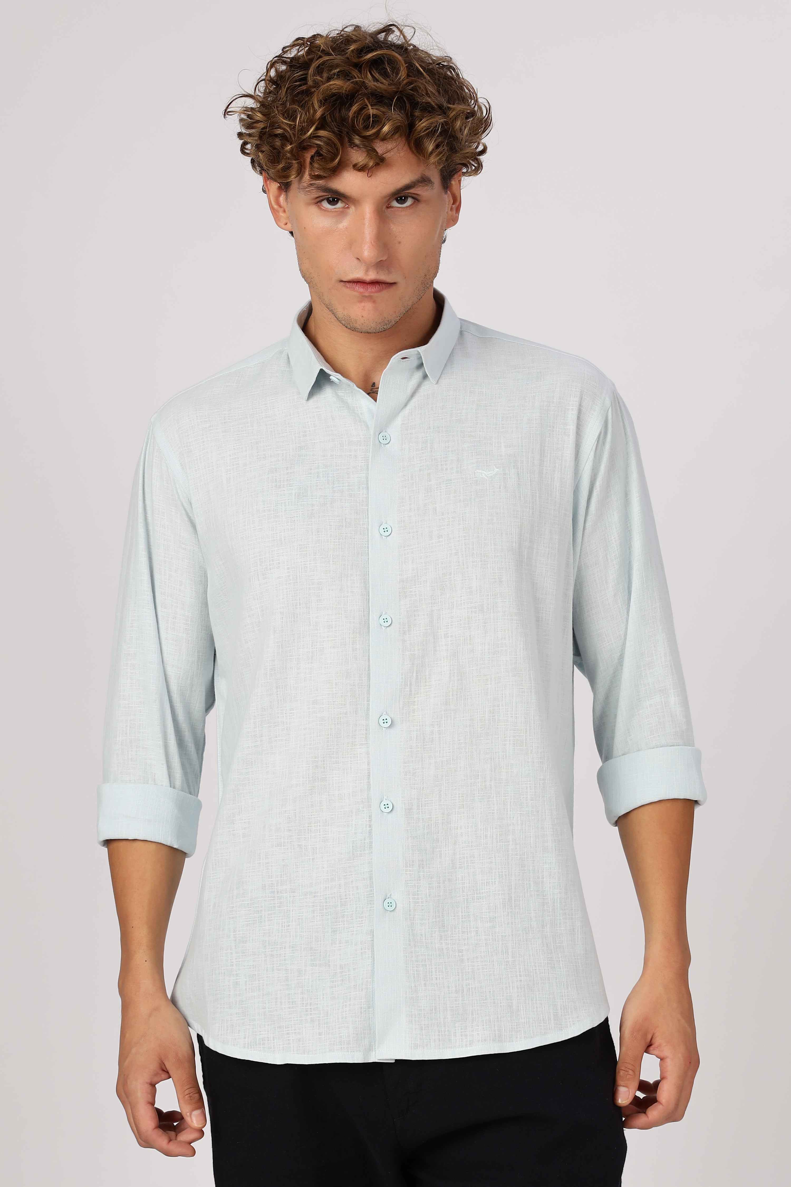 Glacial Blue Drift Textured Casual Shirt
