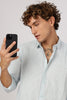 Glacial Drift Textured Cotton-linen Regular Fit Sky Blue Shirt