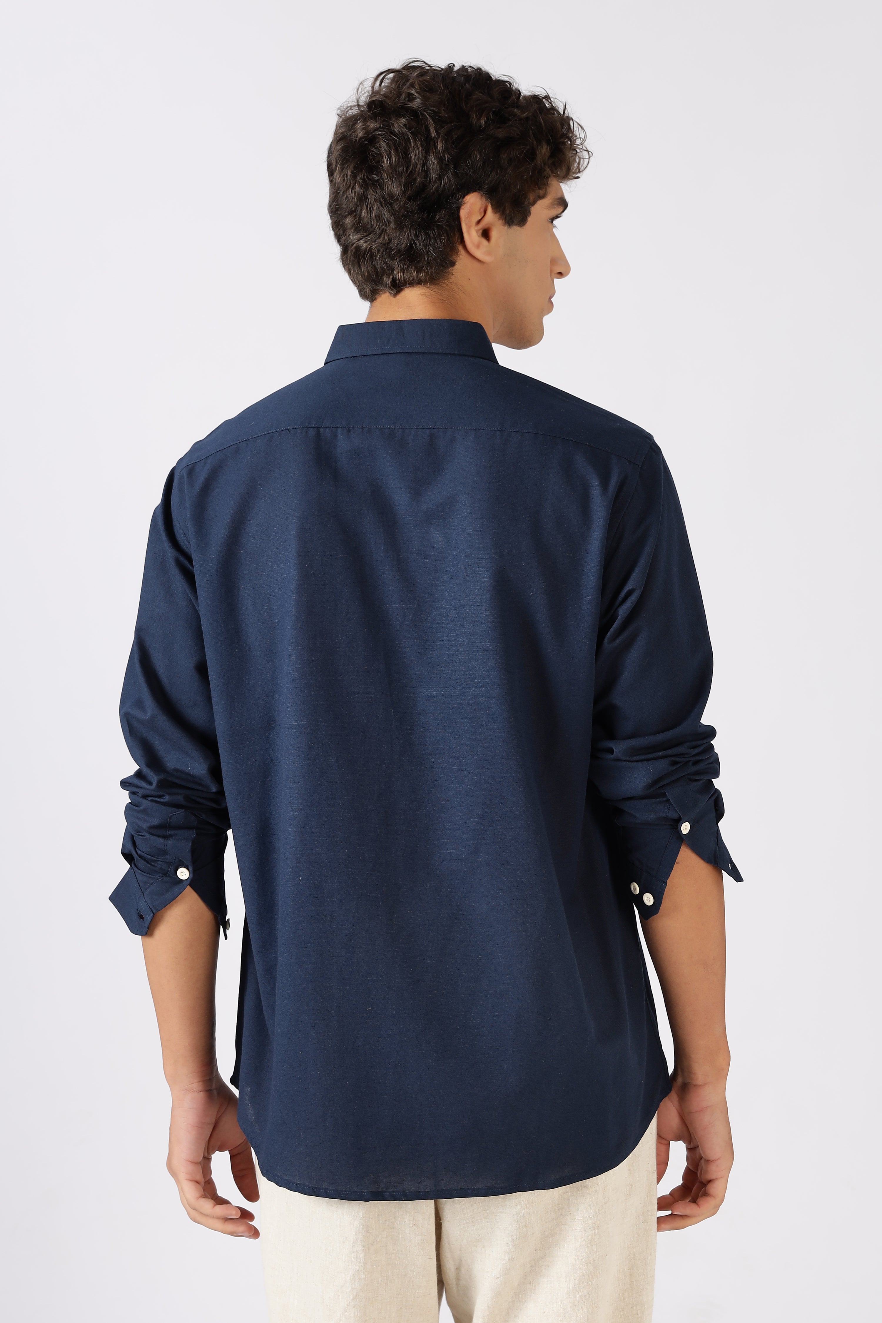 Hummingbird 100% Cotton Regular Fit Navy Embroidered Shirt