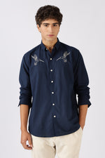 Hummingbird 100% Cotton Regular Fit Navy Embroidered Shirt