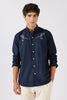 Hummingbird 100% Cotton Regular Fit Navy Embroidered Shirt