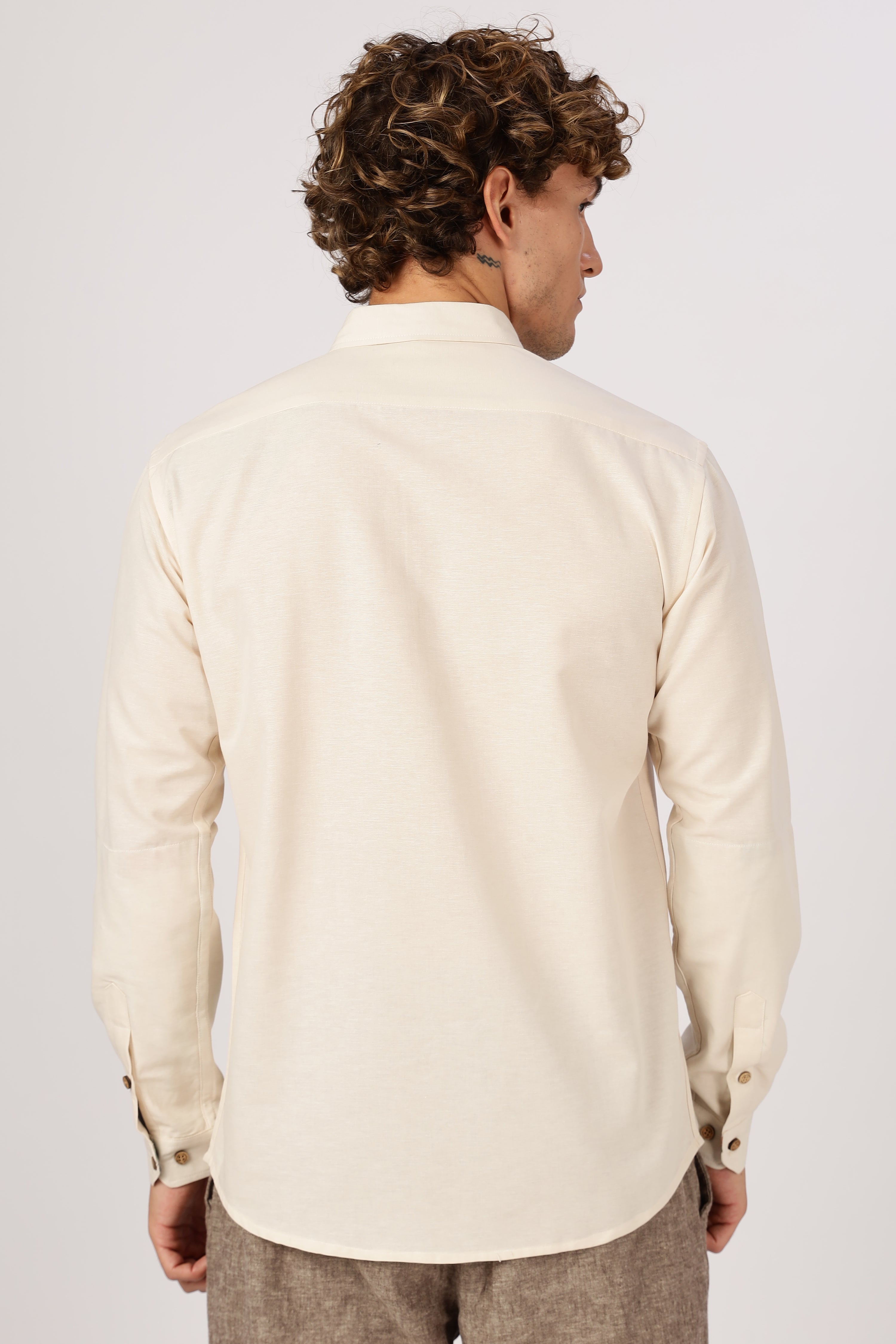 Paris Postcard Cotton Regular Fit Beige Embroidered Shirt