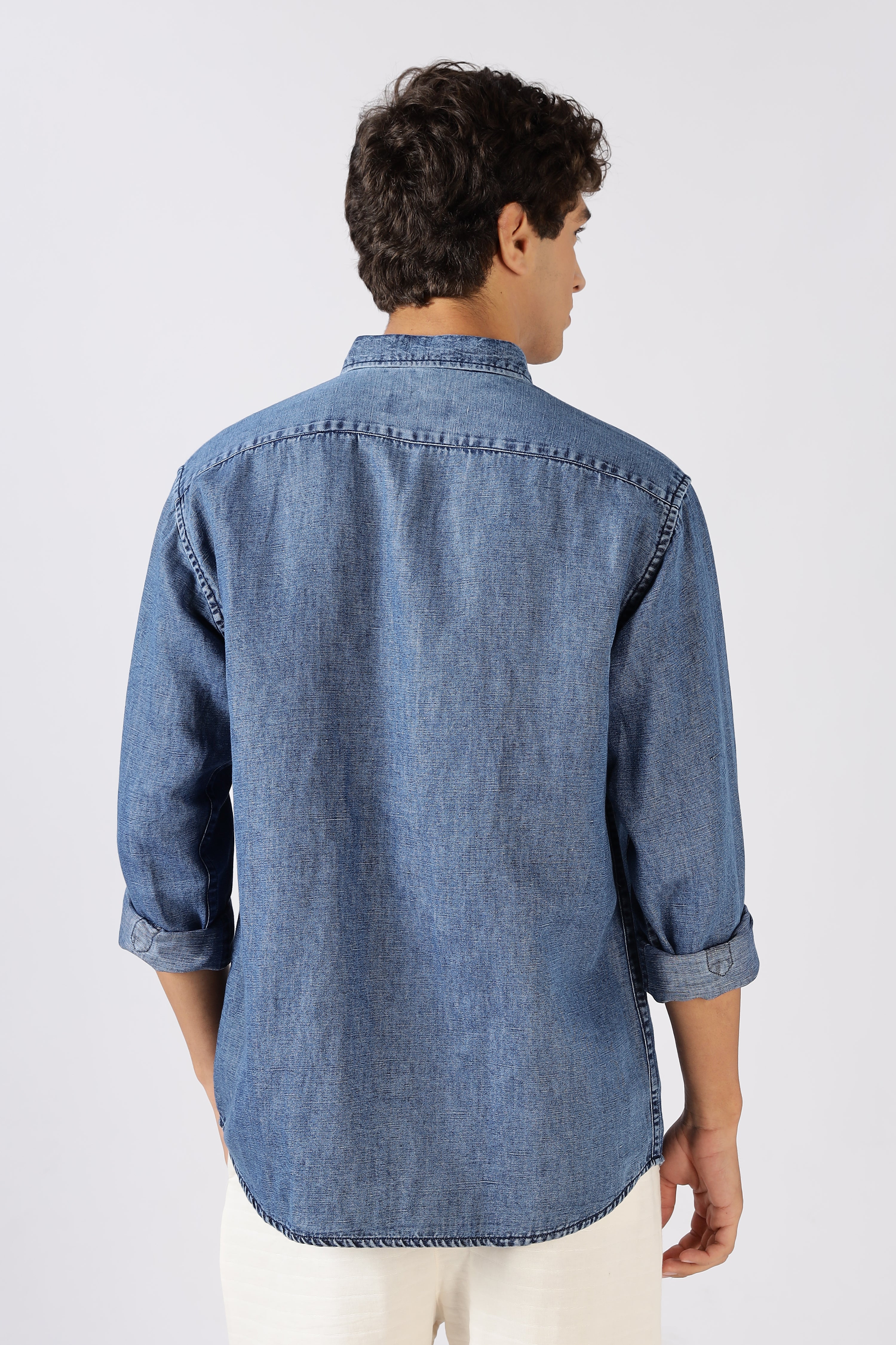 Classic Pixel Play Cotton Regular Fit Blue Embroidered Denim Shirt