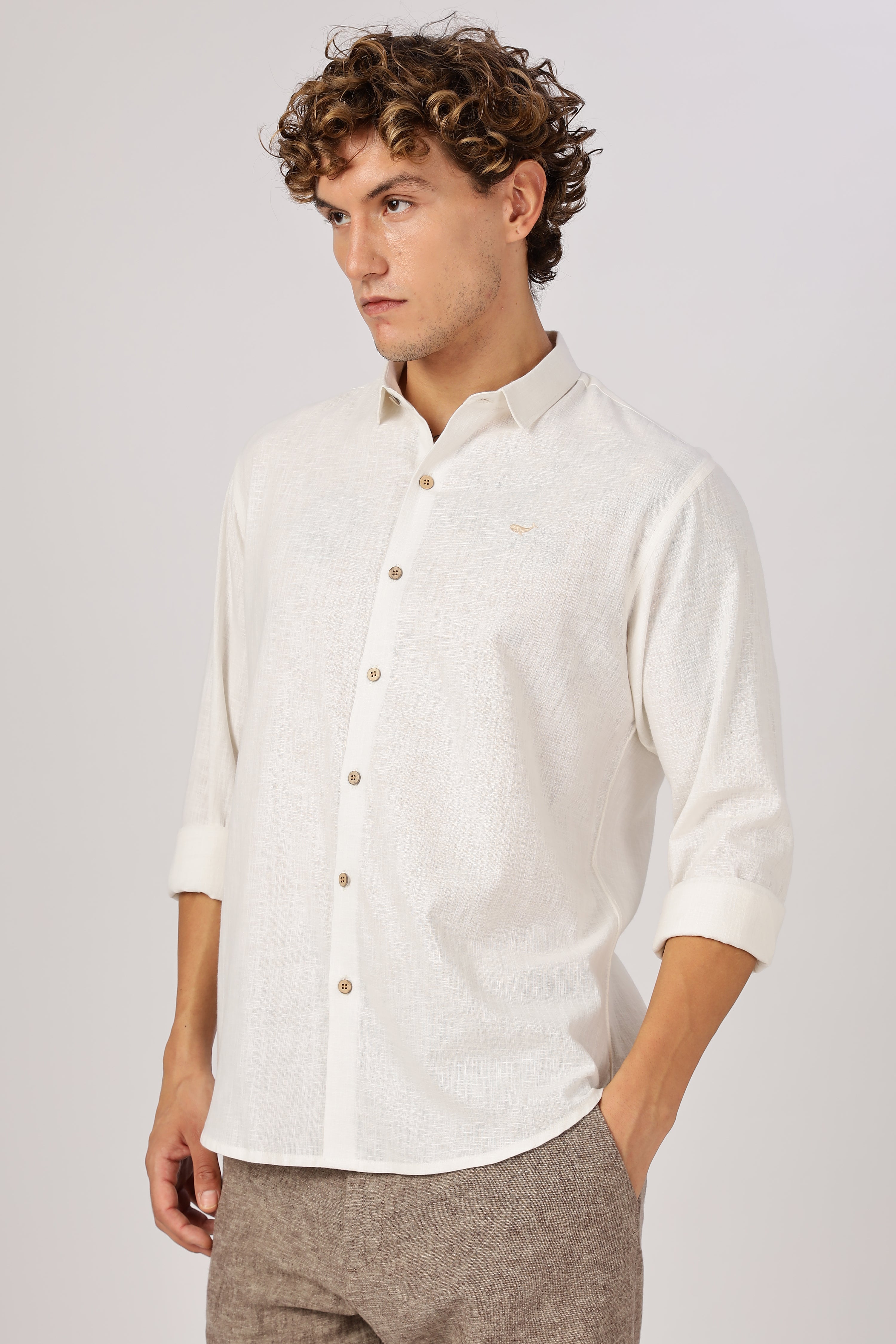 Dublin Ivory 100% Cotton Mock-Linen Essential Shirt