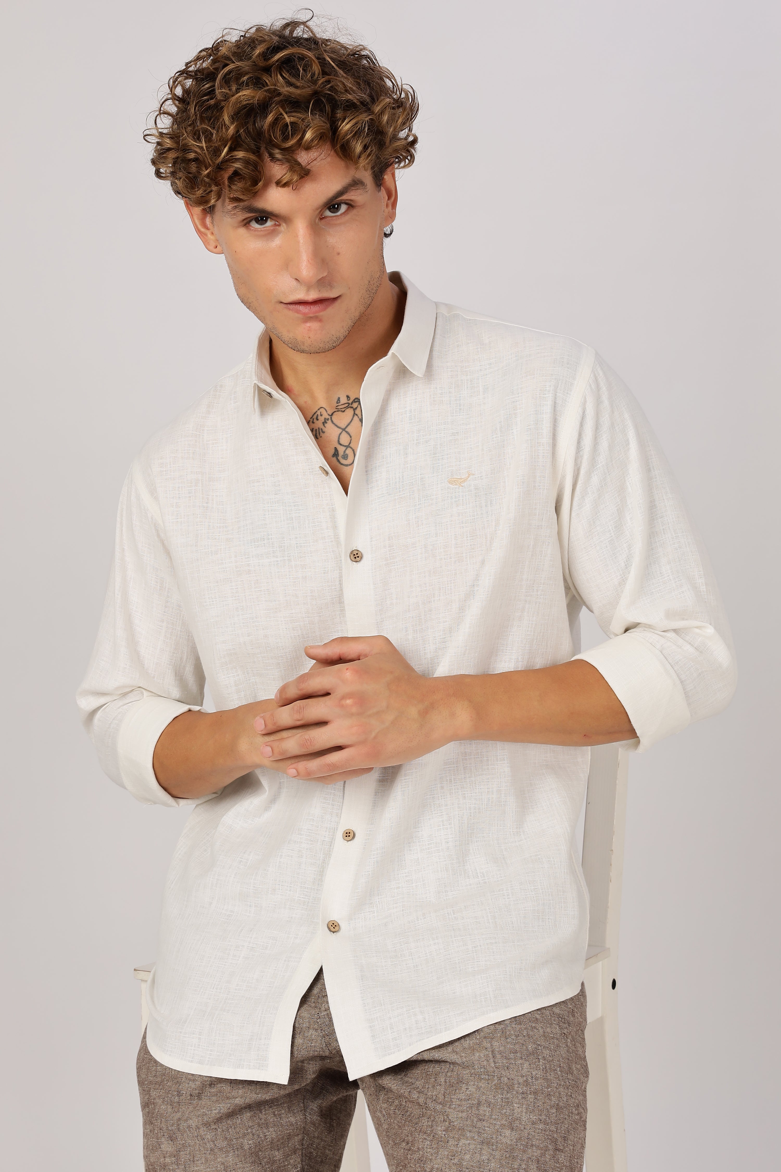 Dublin Ivory 100% Cotton Mock-Linen Essential Shirt