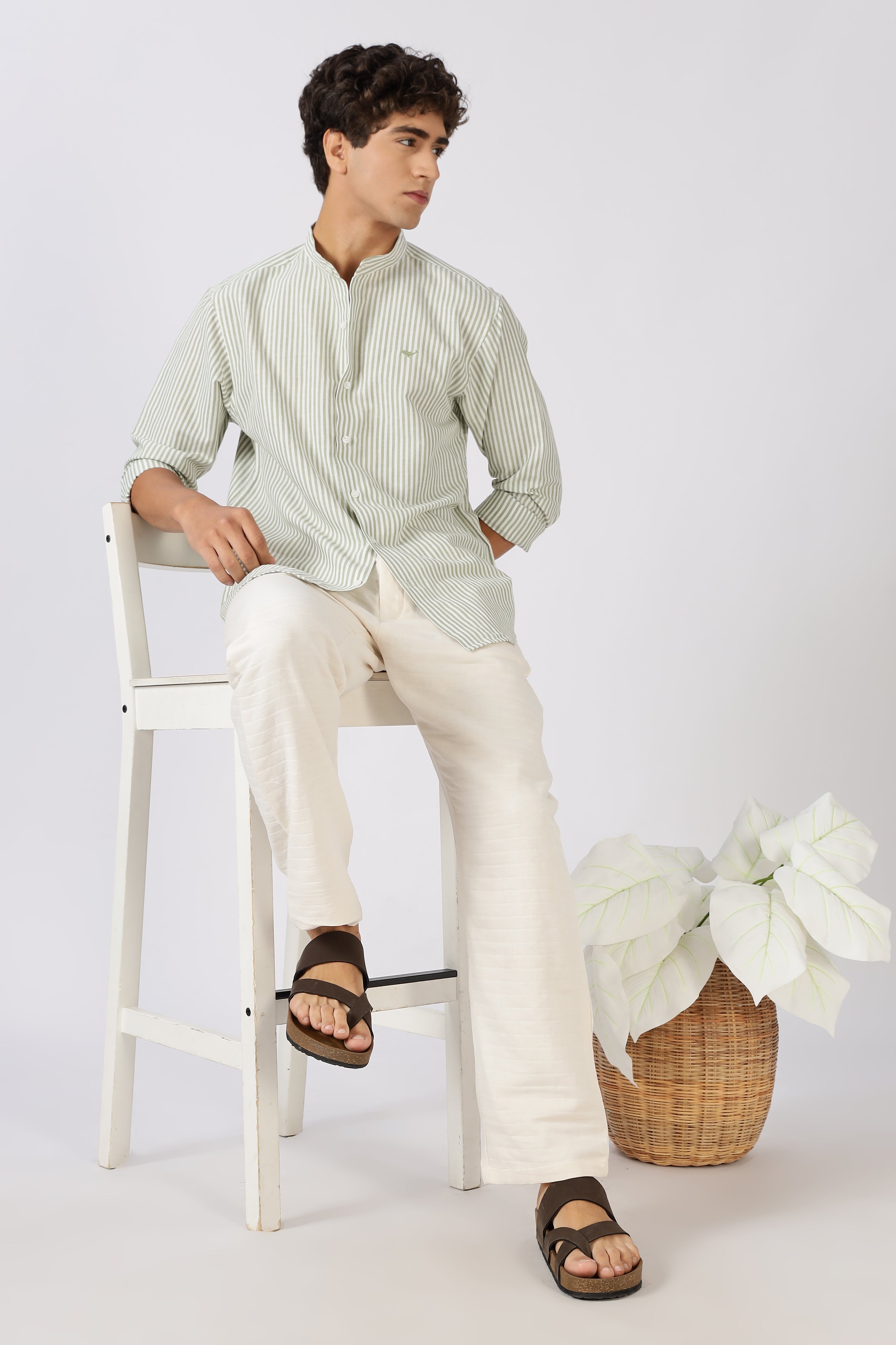 Seagrass Stripe Mandarin Collar Shirt