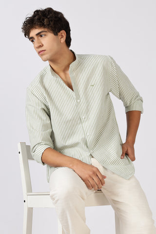 Seagrass Stripe Mandarin Collar Shirt