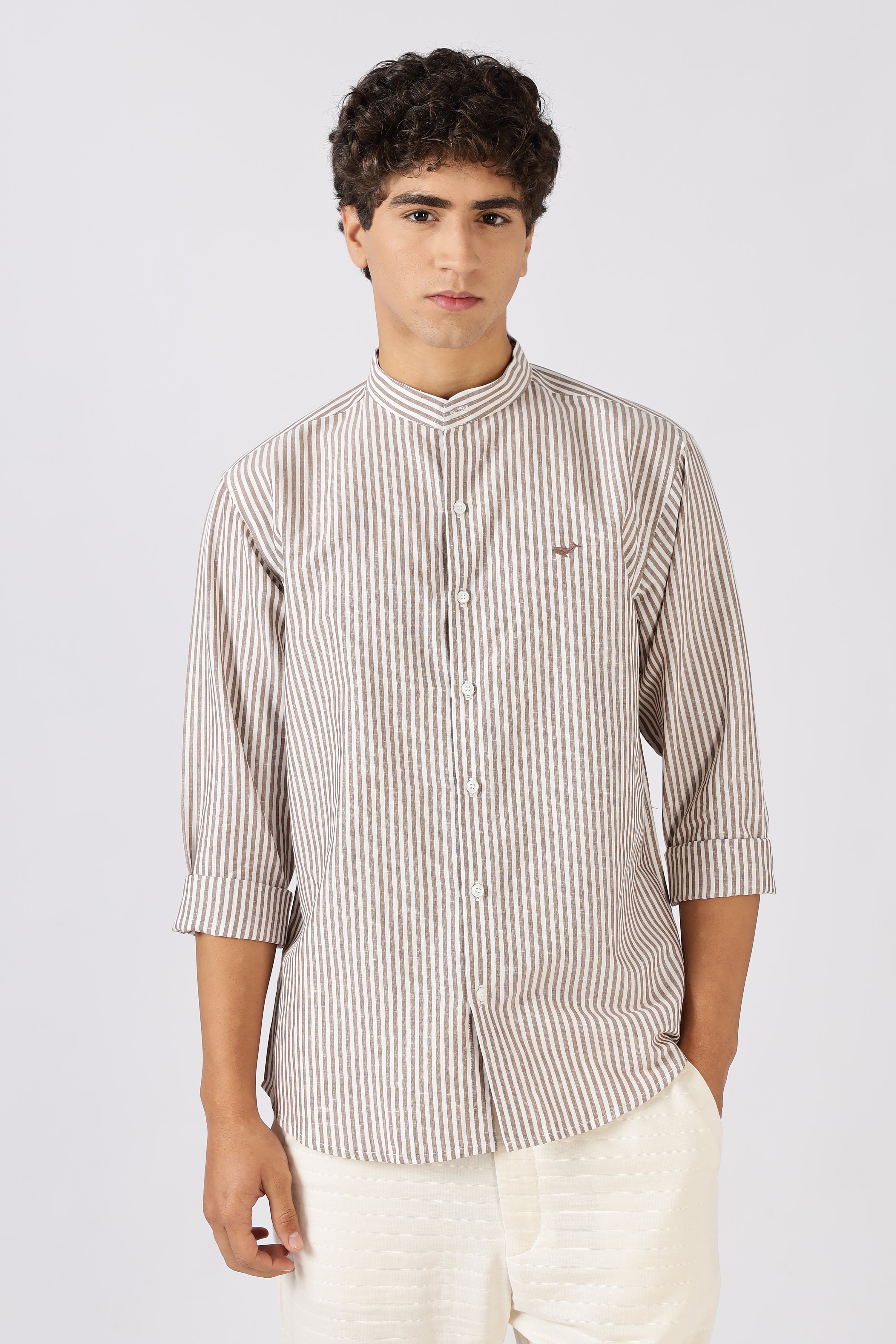 Harbor Stripe Mandarin Collar Shirt