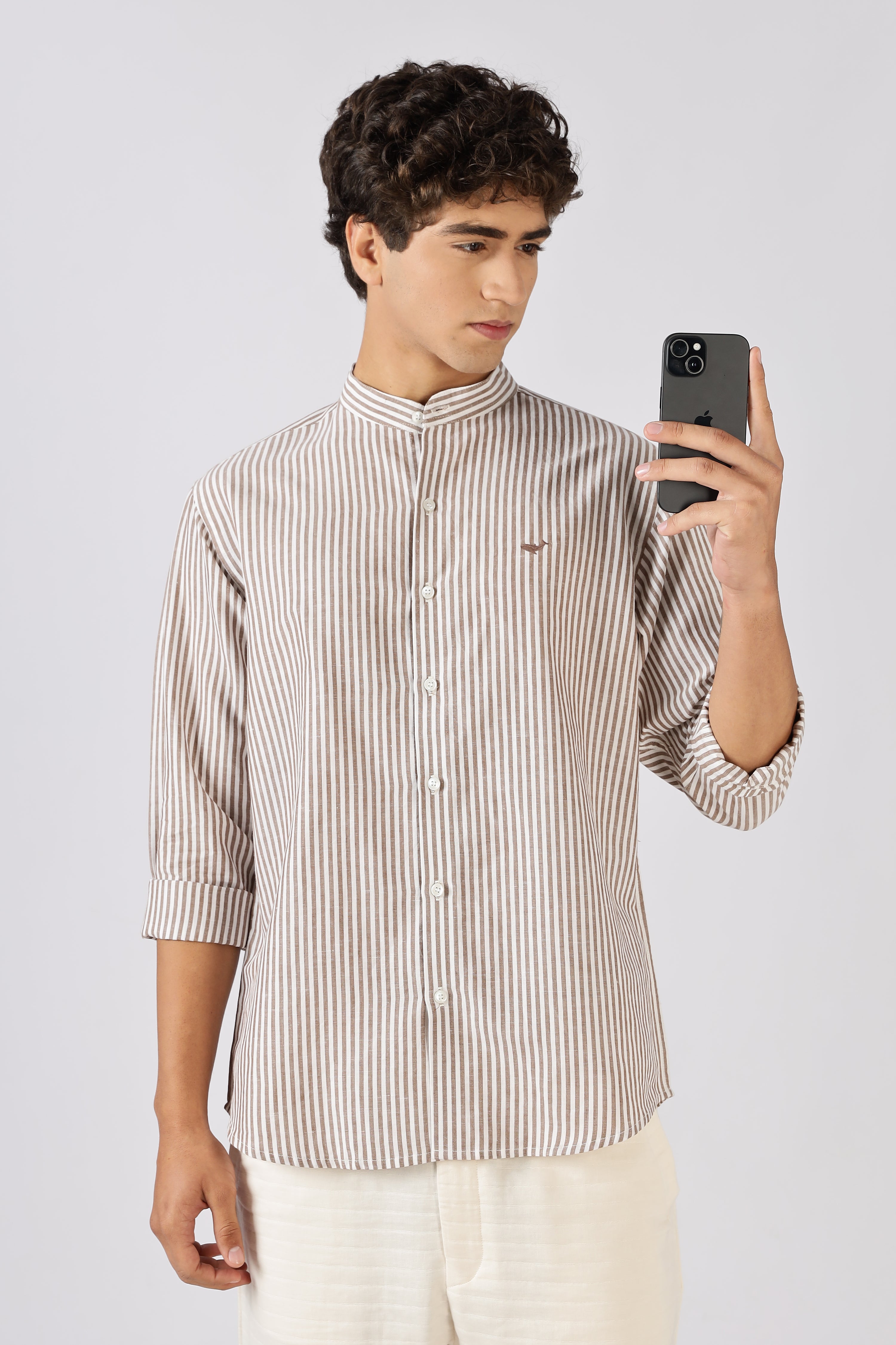 Harbor Stripe Mandarin Collar Shirt