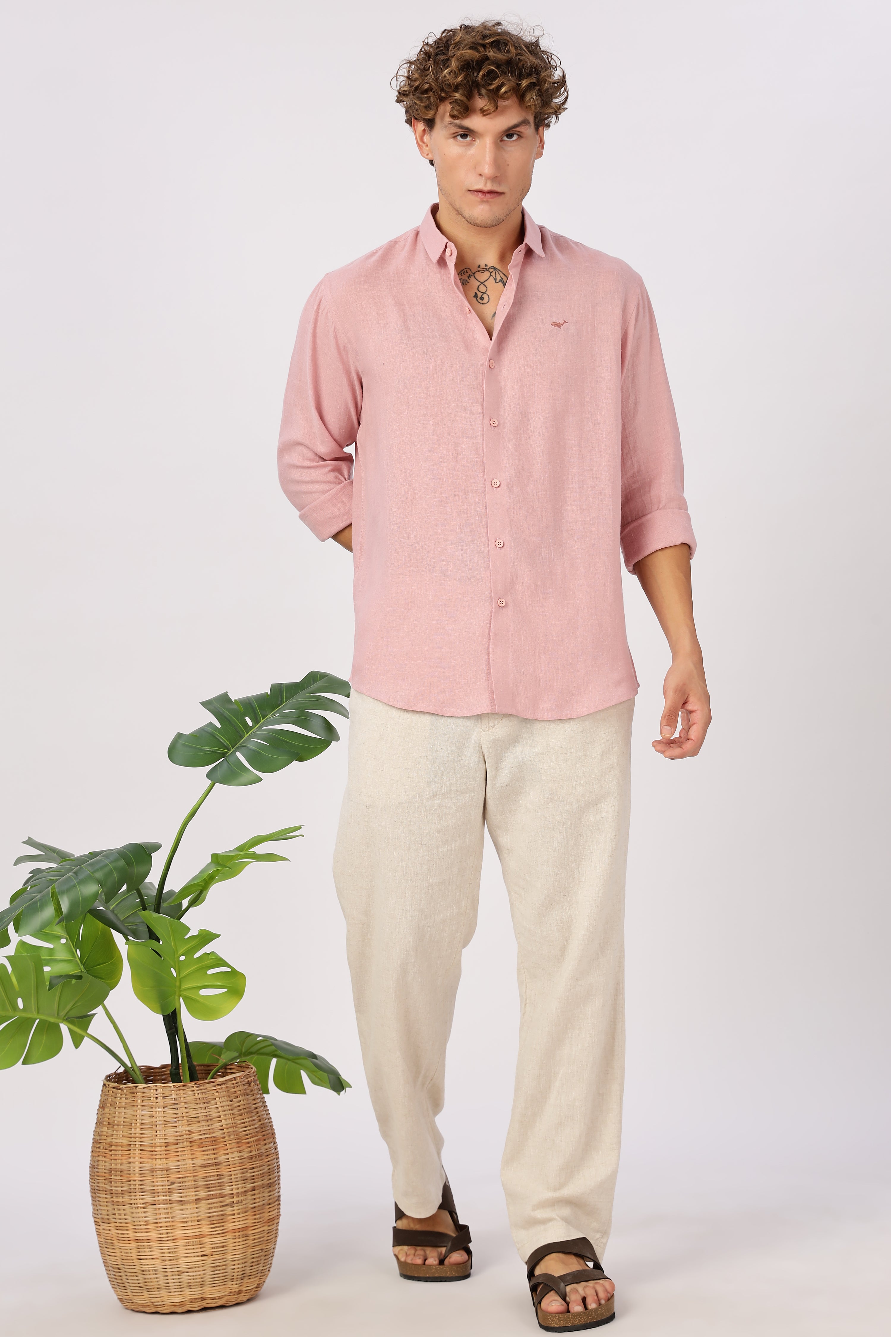Pink 100% Linen 44 Lea Shirt