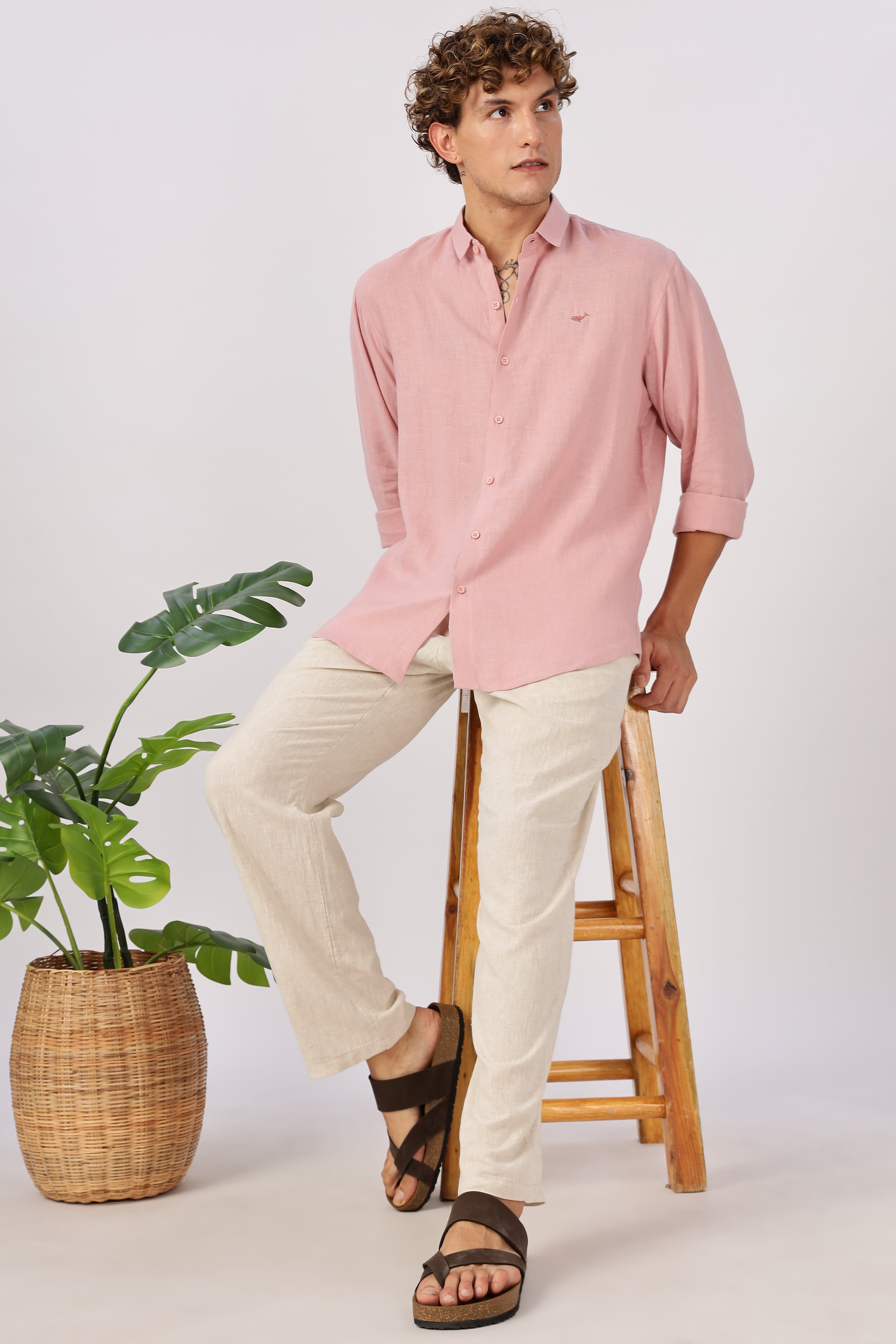Pink 100% Linen 44 Lea Shirt
