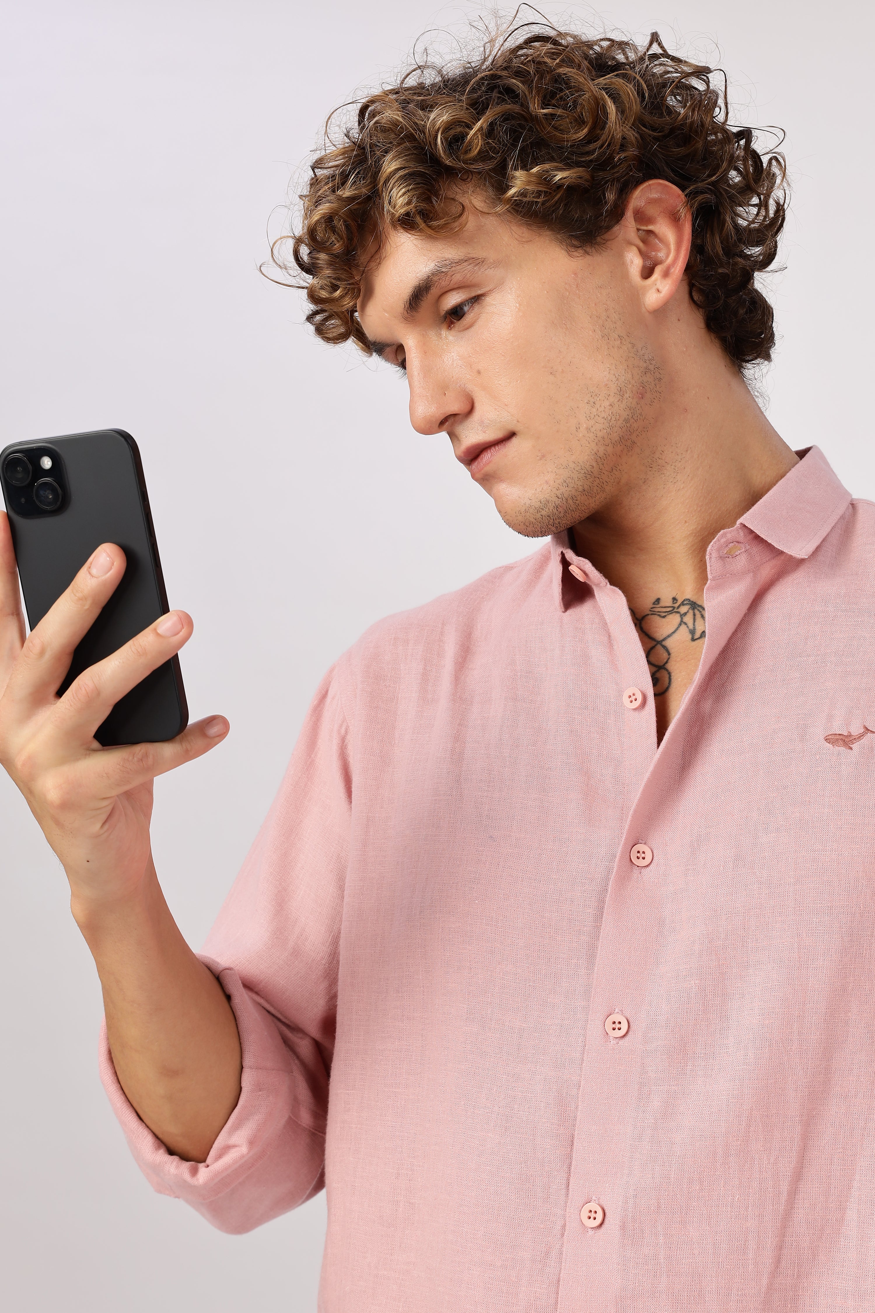 Pink 100% Linen 44 Lea Shirt