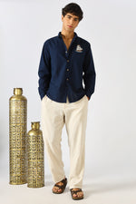 Ocean Voyage Cotton Regular Fit Blue Embroidered Shirt
