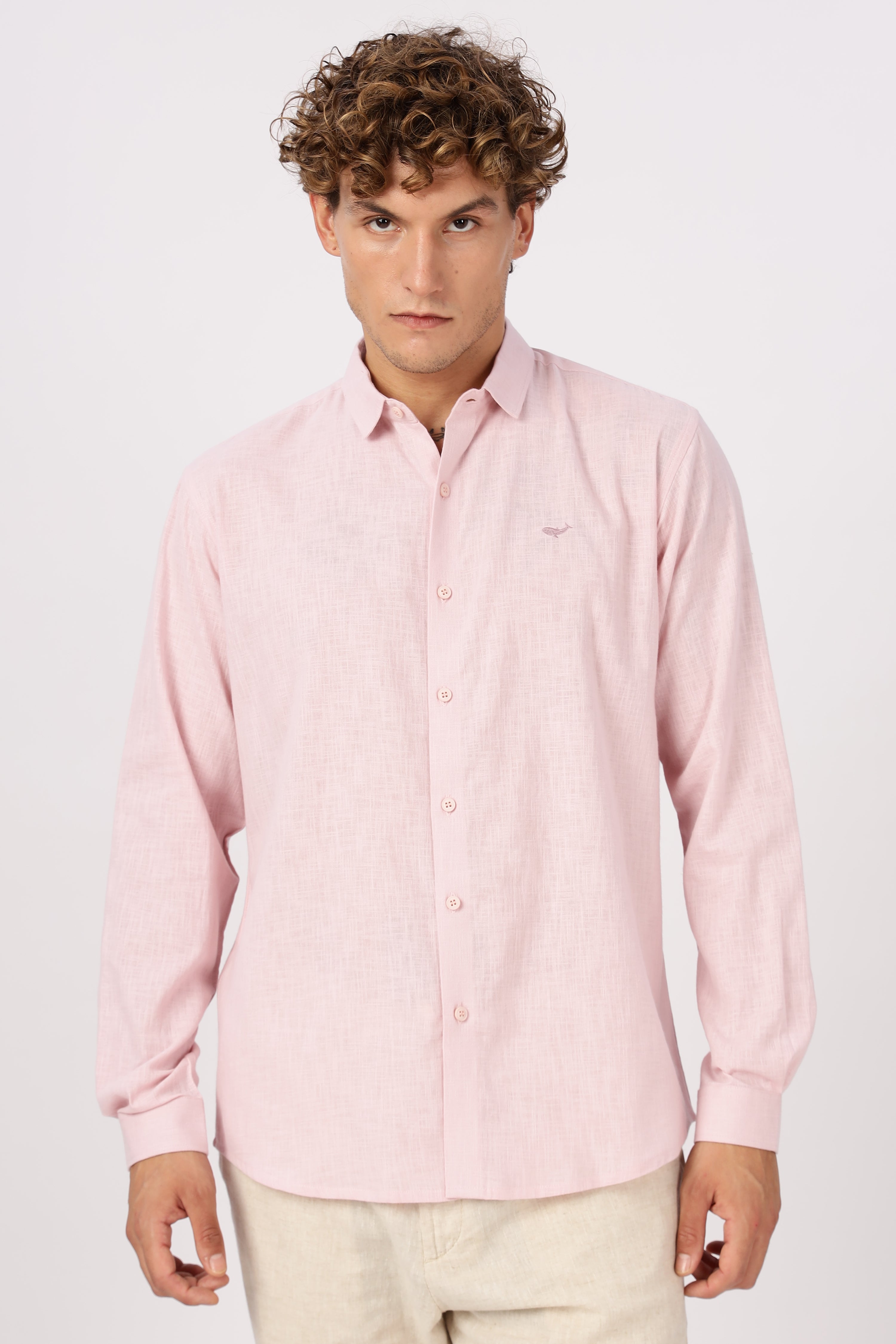 Rosé Drift 100% Cotton Mock-Linen Essential Shirt