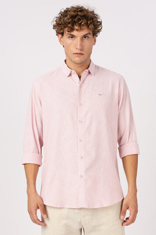 Rosé Blush Linen-Textured Long Sleeve Shirt