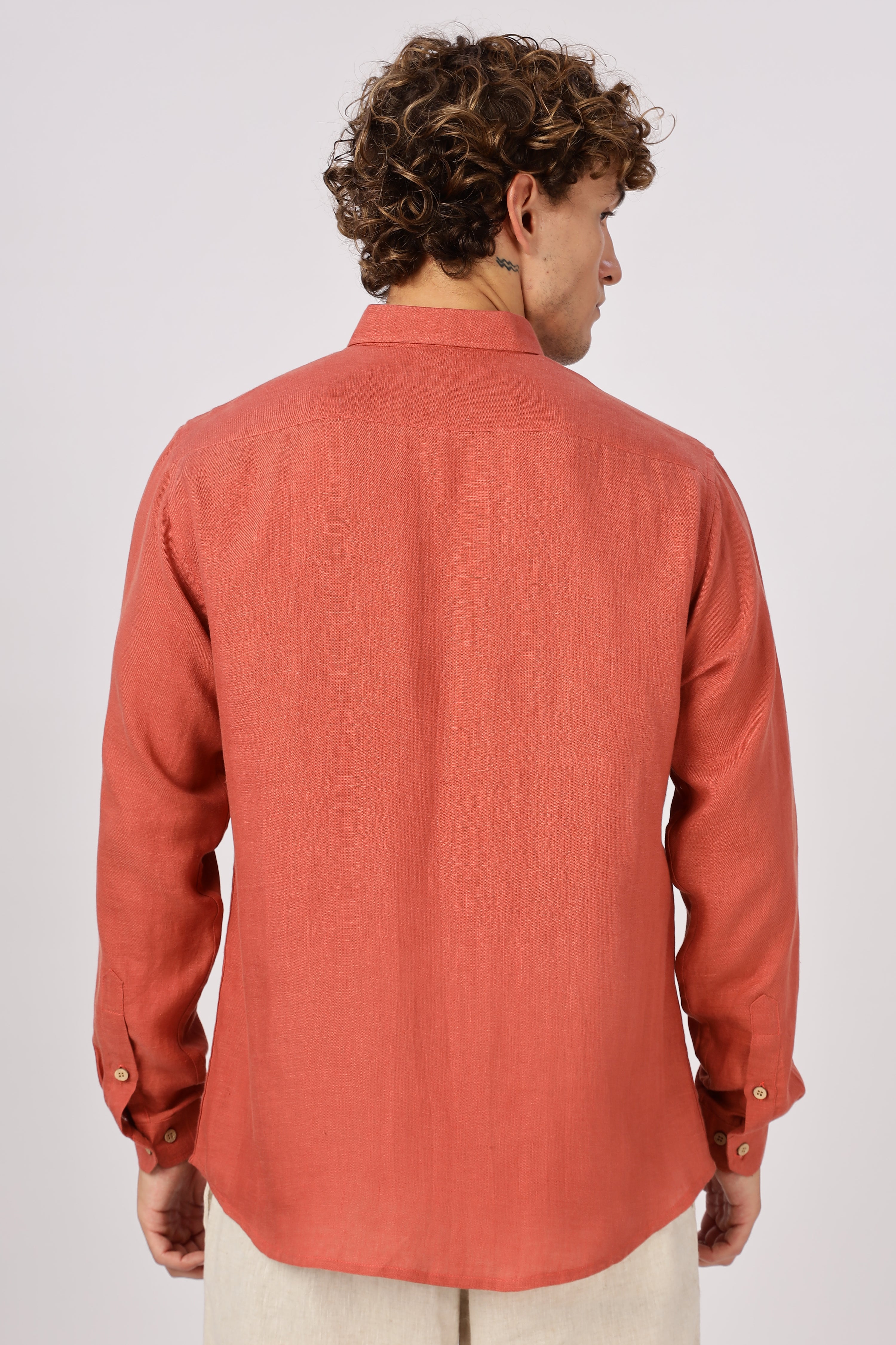 Orange 100% Linen 44 Lea Shirt