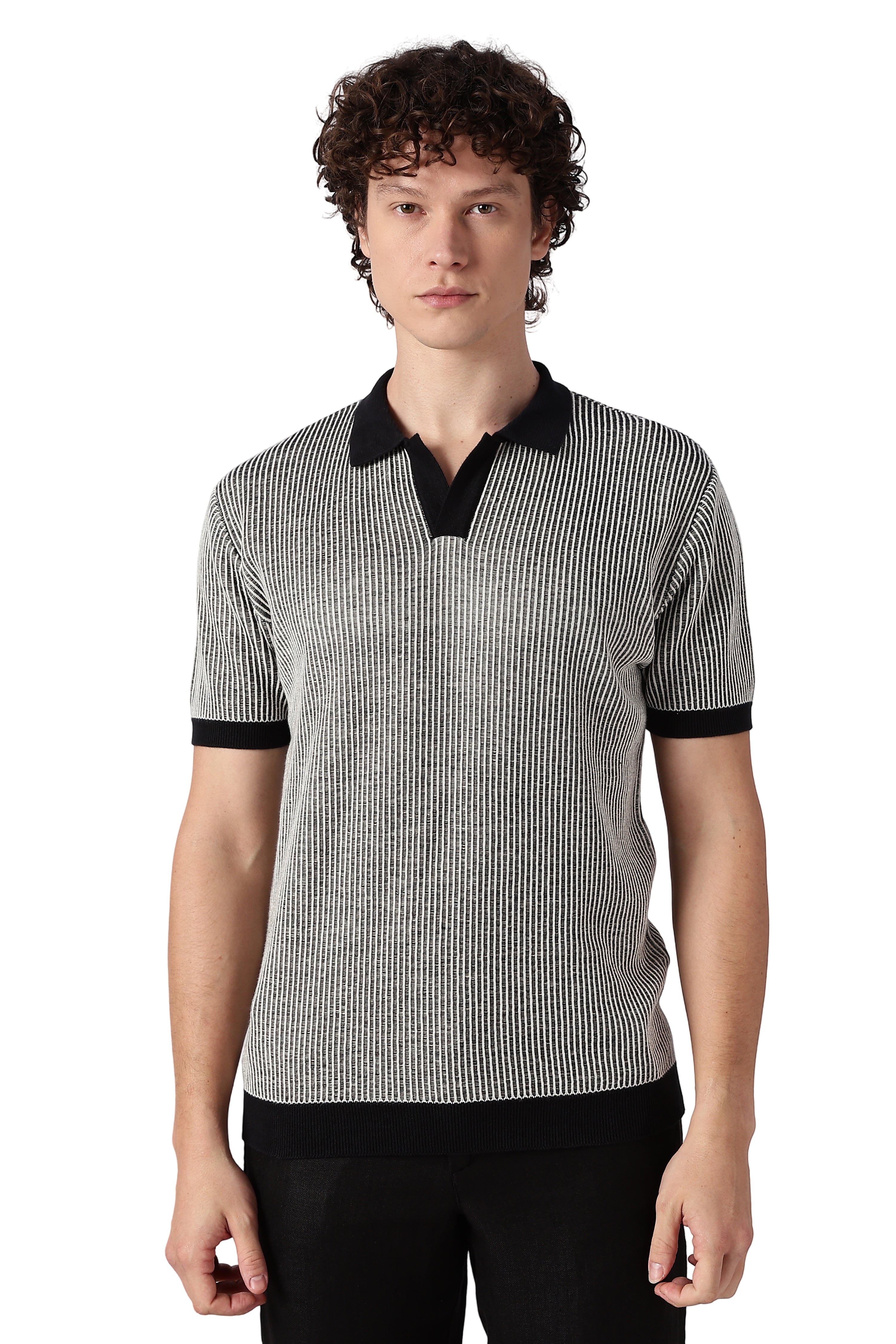 Modern Monochrome Rib Knit Polo T-shirt