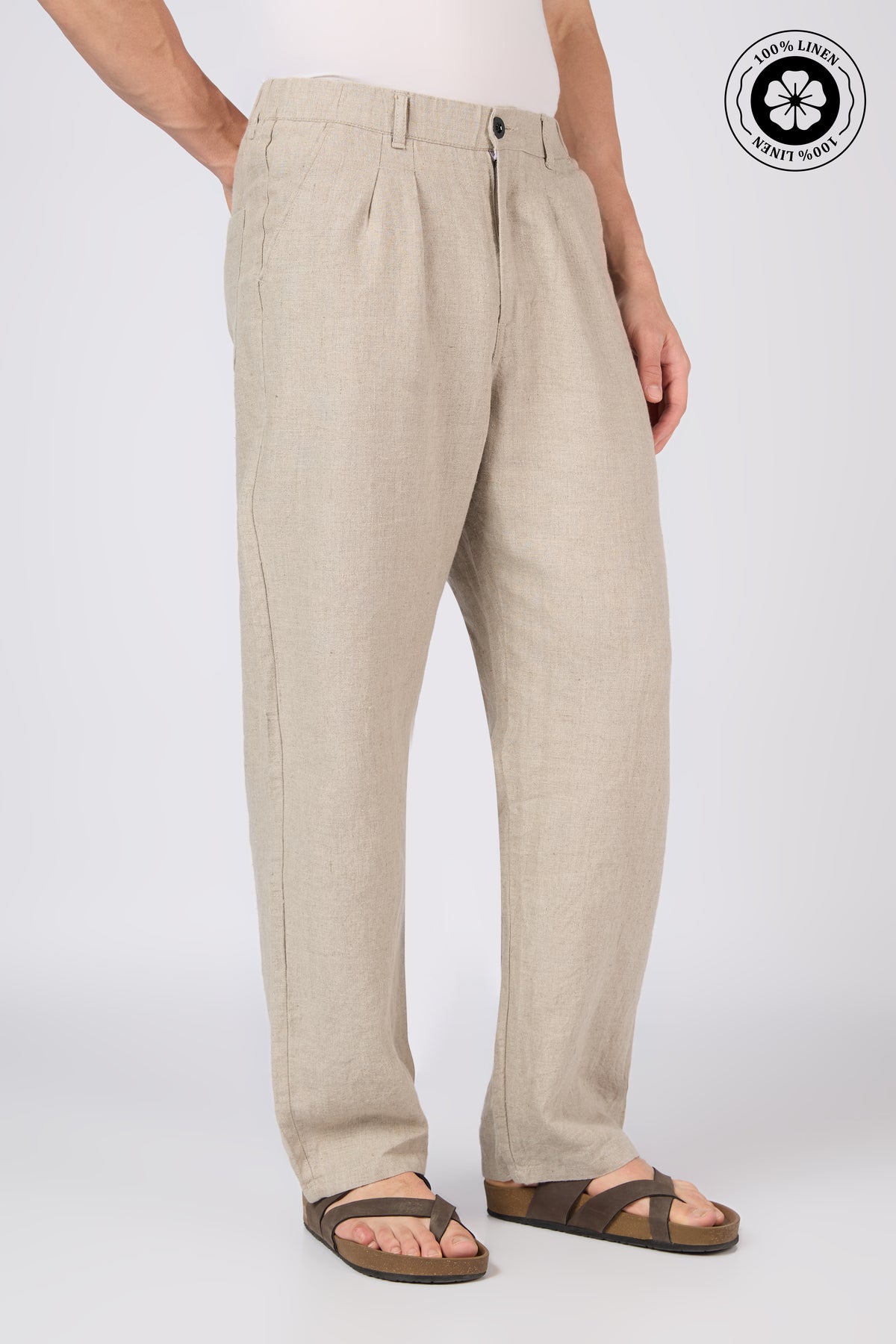 Amaterasus 100% Pure Linen(no blend) Straight Pleated Sandstone Pants