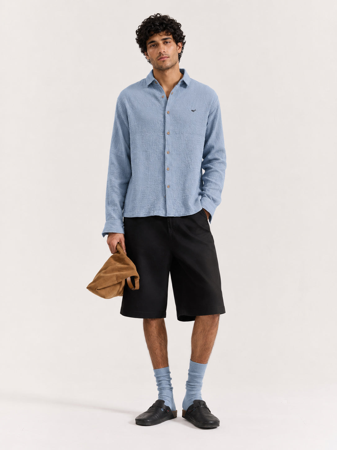 Patna Blue Double Cloth 100% Cotton Shirt