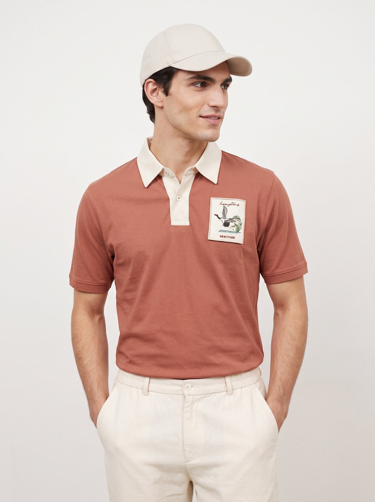 Heritage Heron Cotton Contrast Collar Orange Embroidered Polo