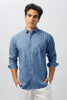 Emblem Of Peace Blue Embroidery Linen Shirt