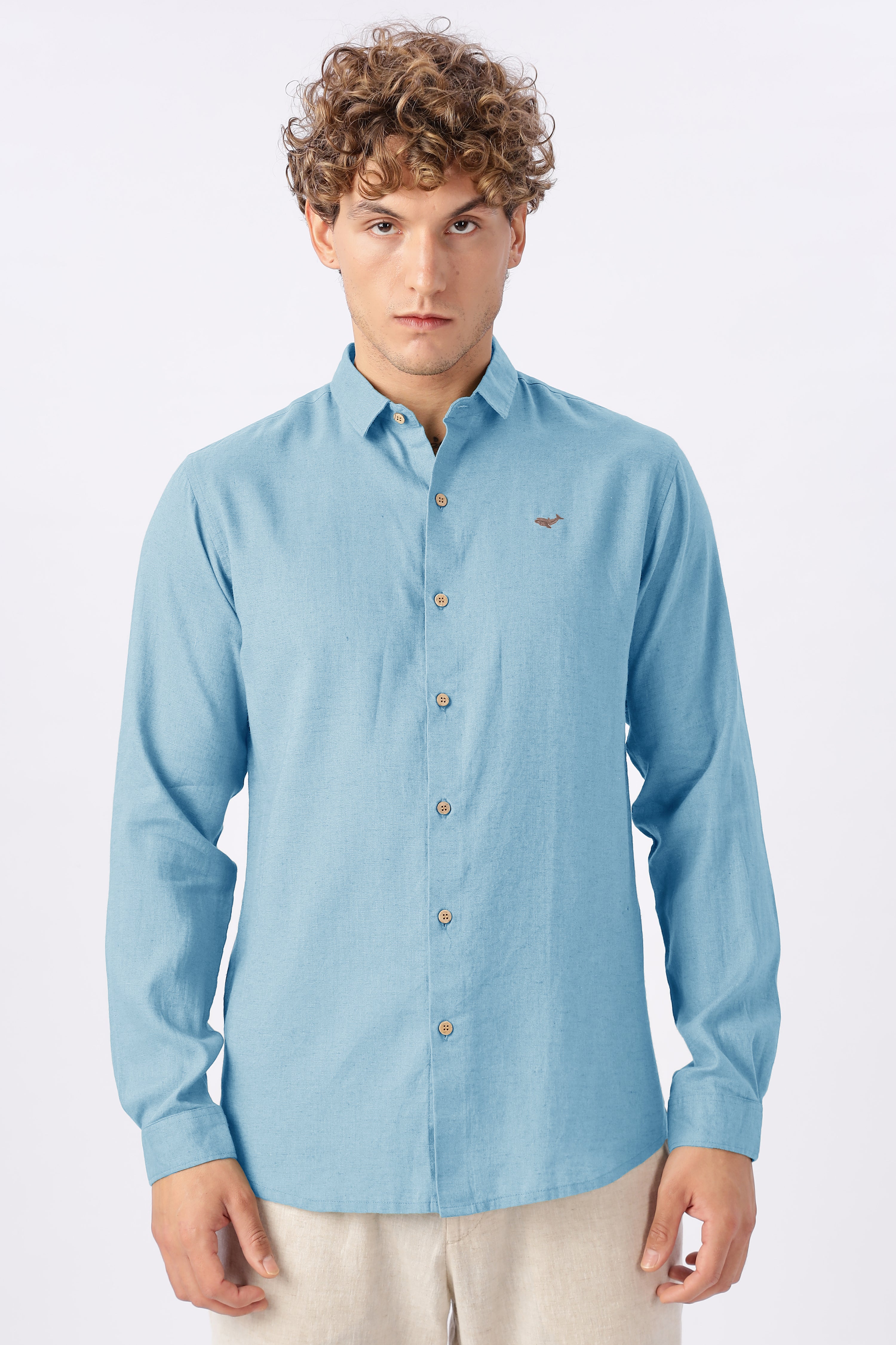 Pastel Blue 100% Linen 44 Lea Shirt