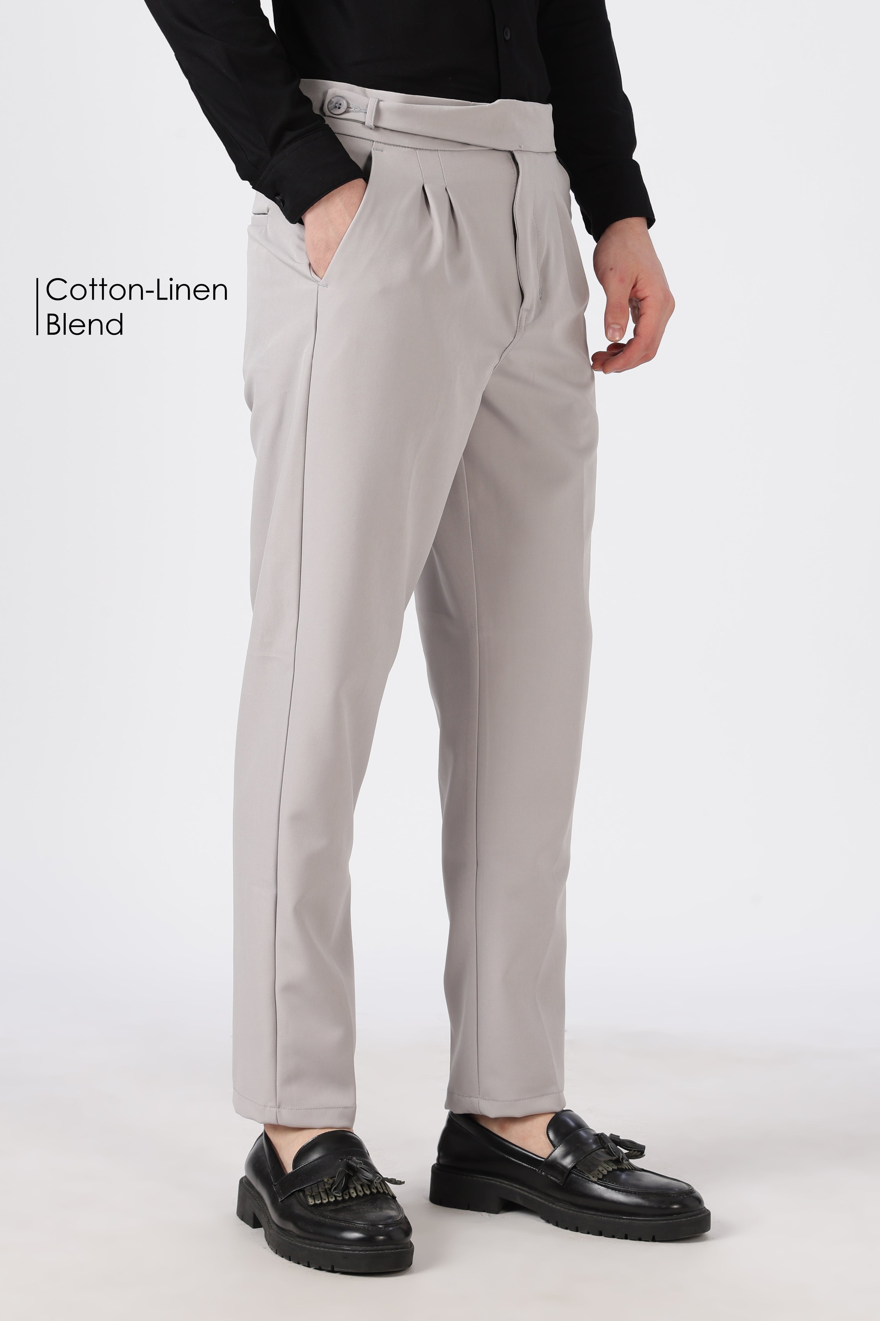 Italian Style Grey Pleated Straight Fit Pants