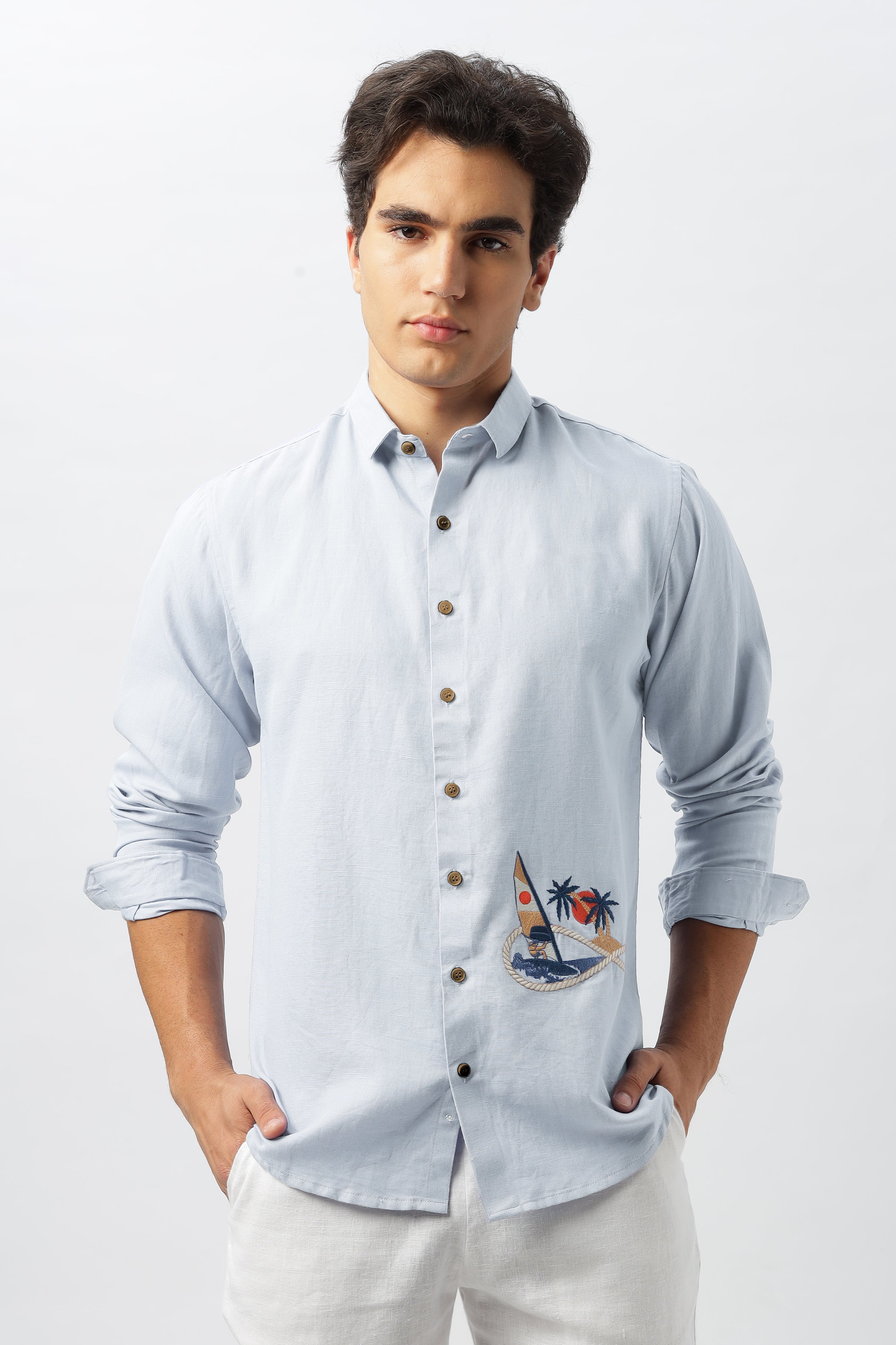 Sundown Sail Blue Embroidered Shirt