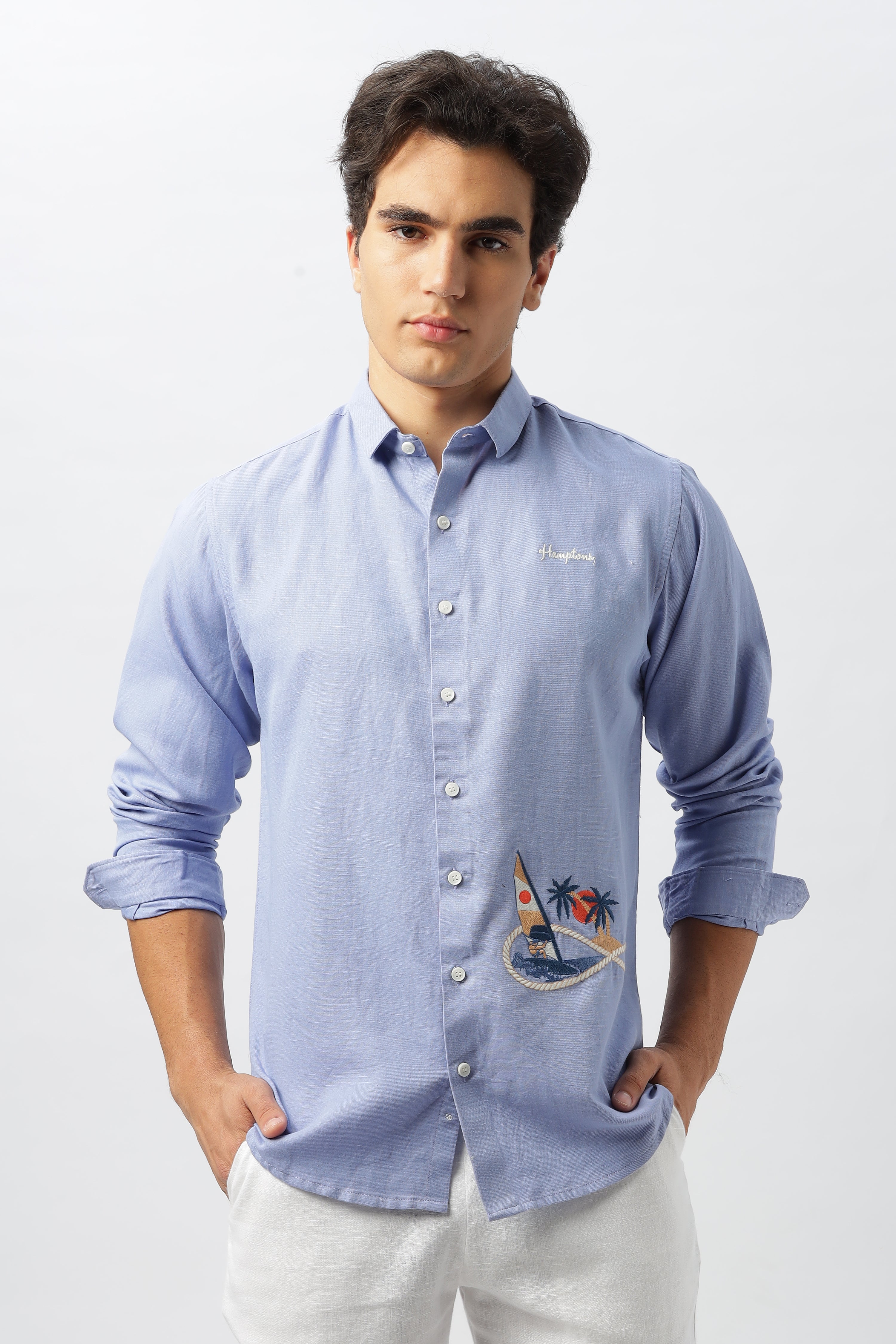 Sundown Sail Blue Embroidered Shirt
