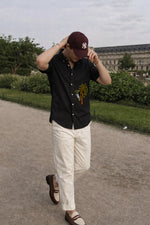 Banana Heist in Burma Cotton Regular Fit Black Embroidered Shirt
