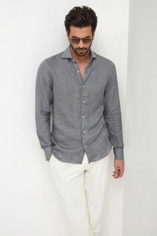 Slate Grey 100% Linen 60s Lea Shirt