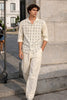 Heritage Grid Cotton Box Fit Beige Embroidered Shirt