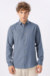 Classic Slate Linen Blend No Logo Regular Fit Denim Blue Shirt
