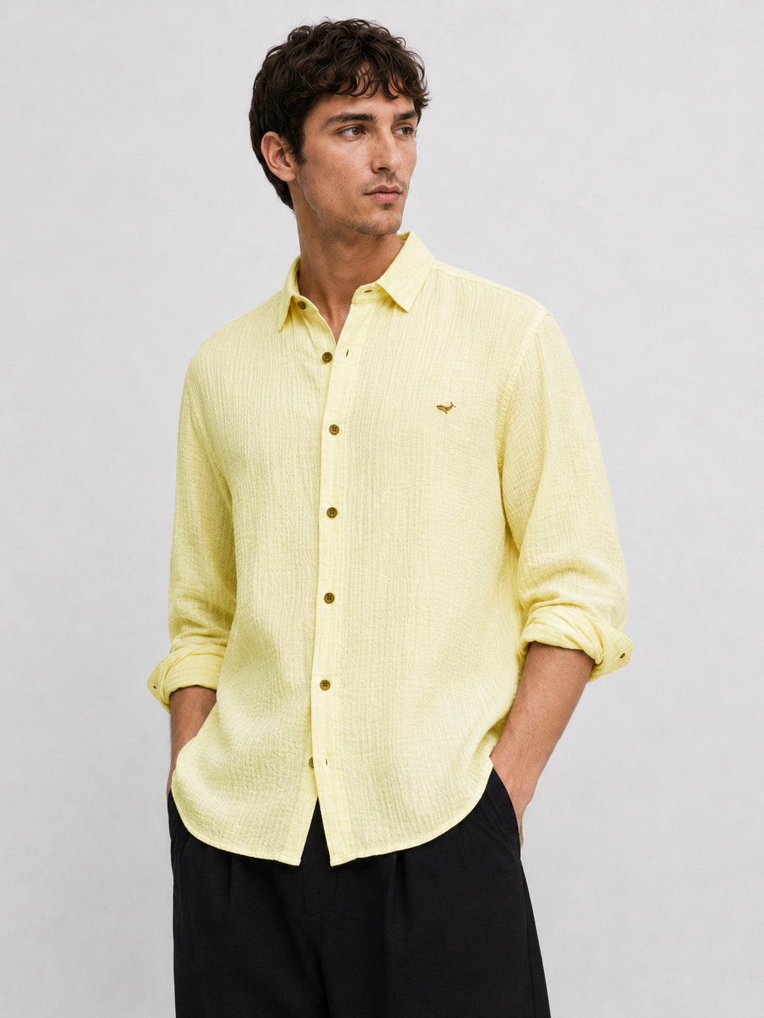 Delhi yellow Textured Double Cloth 100% Cotton Shirt