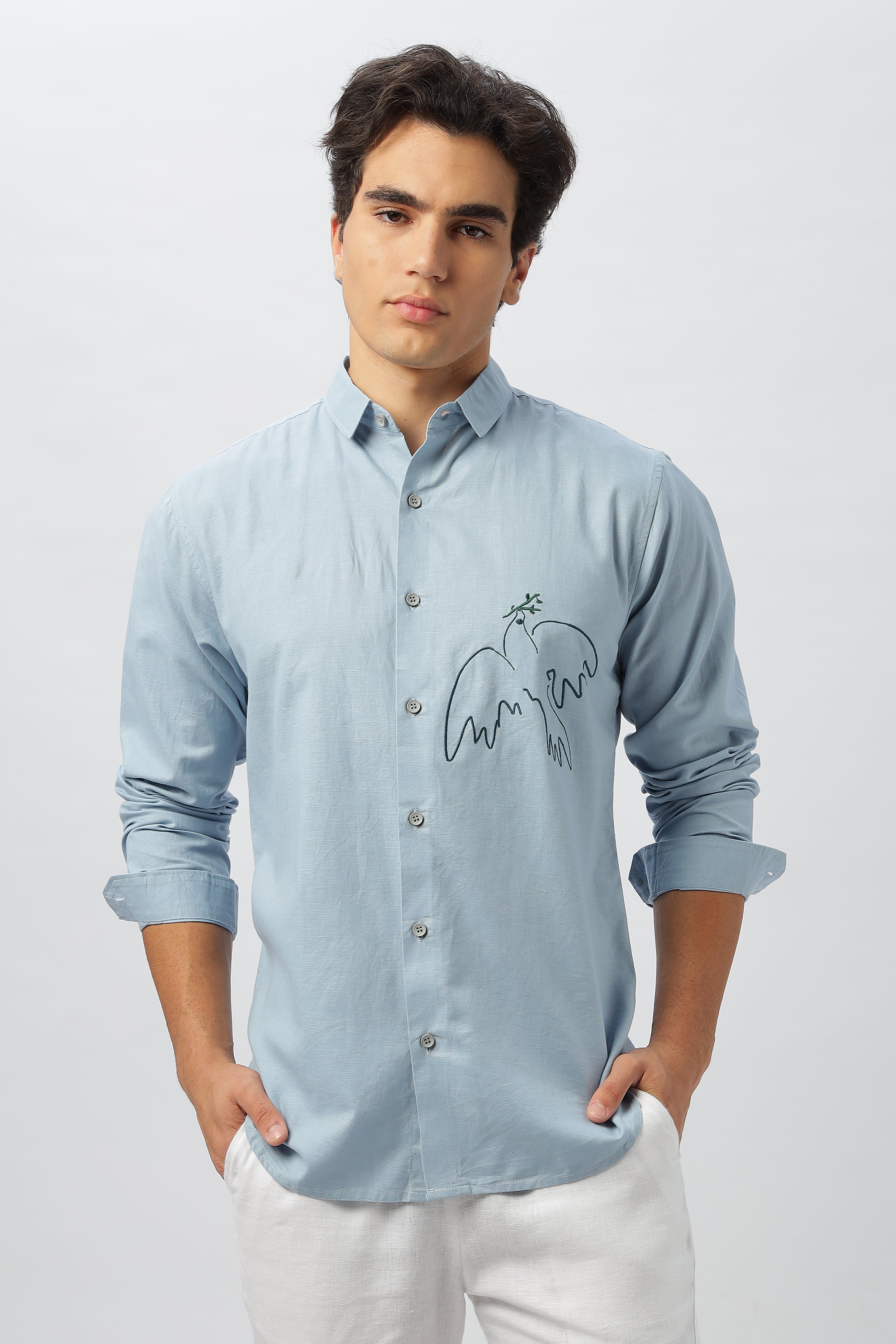 Emblem of peace embroidery linen shirt